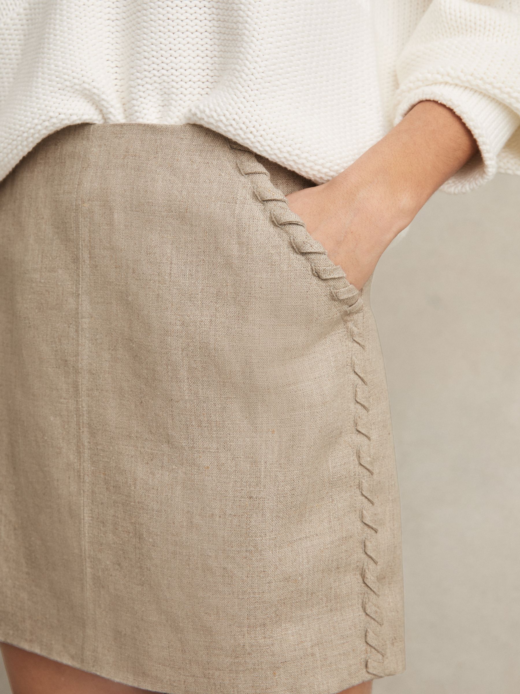Linen Whipstitch Mini Skirt in Neutral