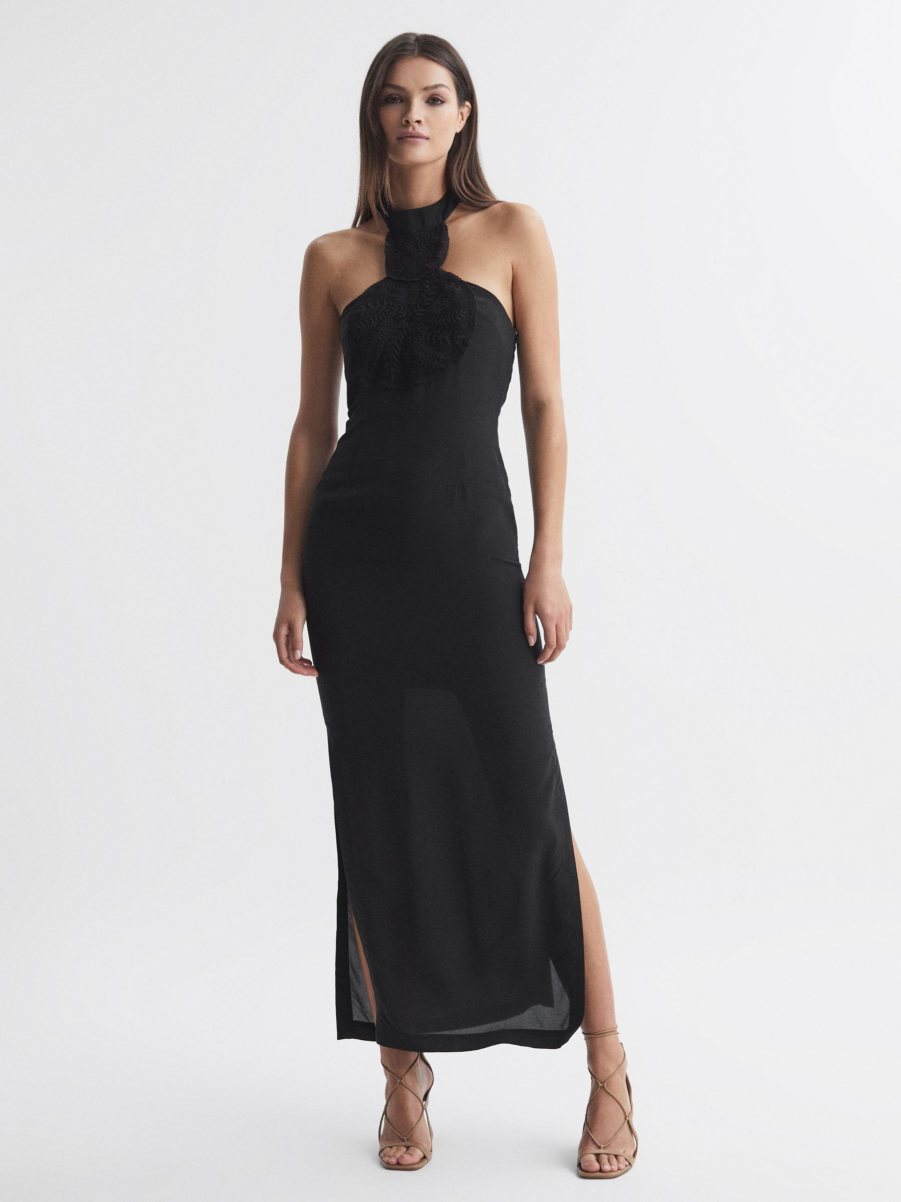 Joslin Silk Halterneck Maxi Dress in Sandwash Black