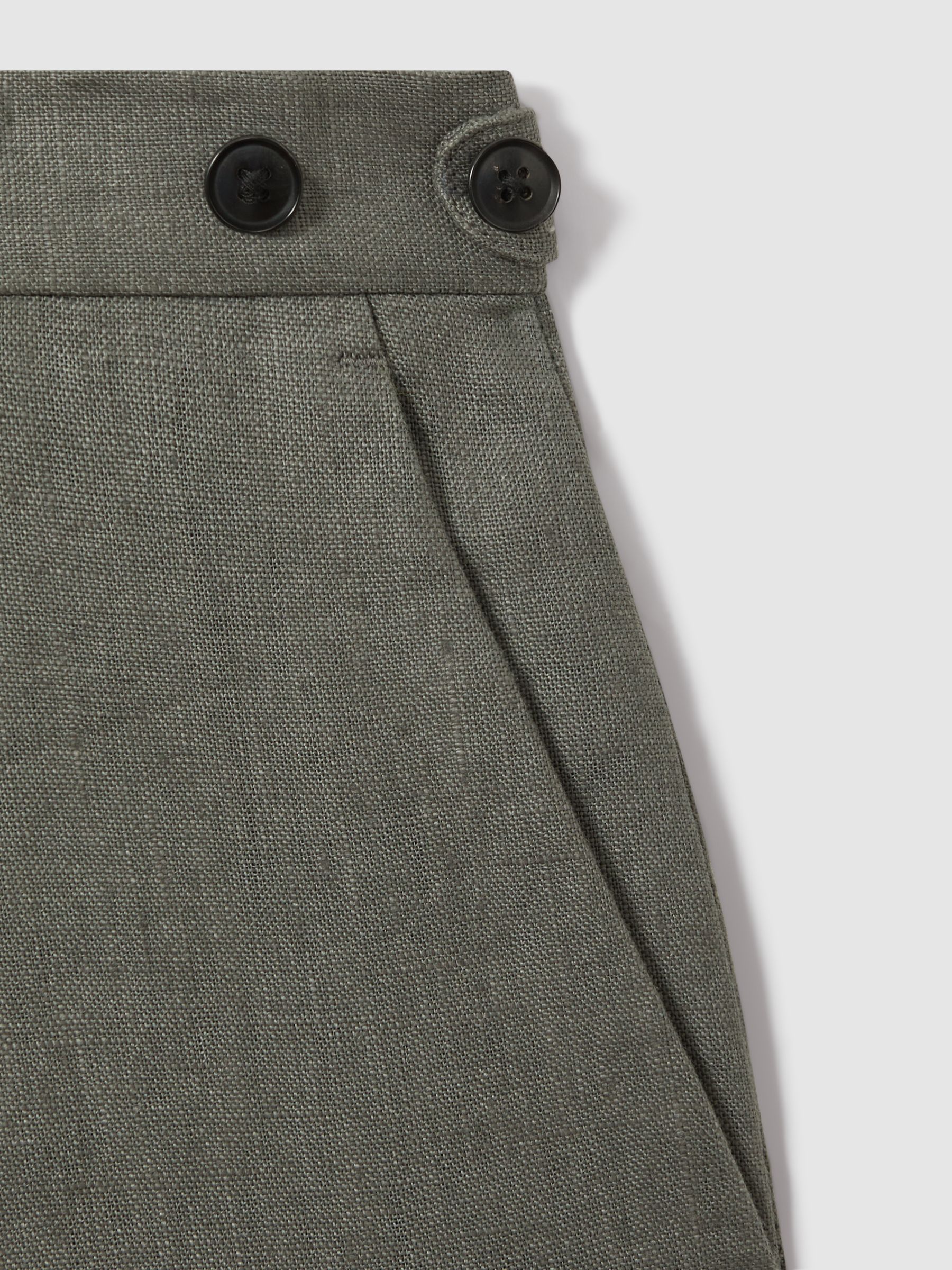 Halgas Dark Sage 100% Linen Side Adjuster Slim Fit Trousers