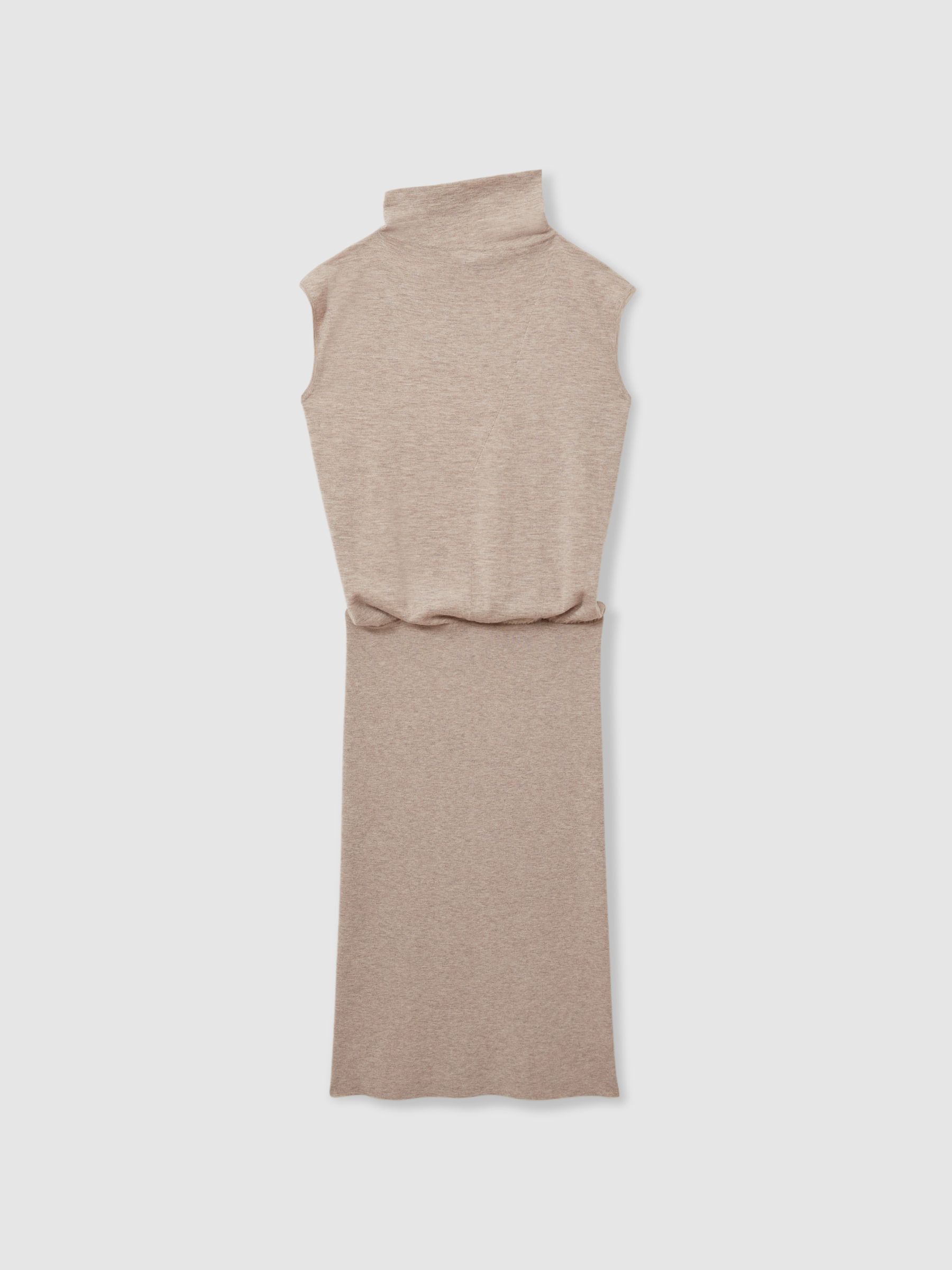 Petite Knitted Wool-Cashmere Blouson Top Midi Dress in Neutral