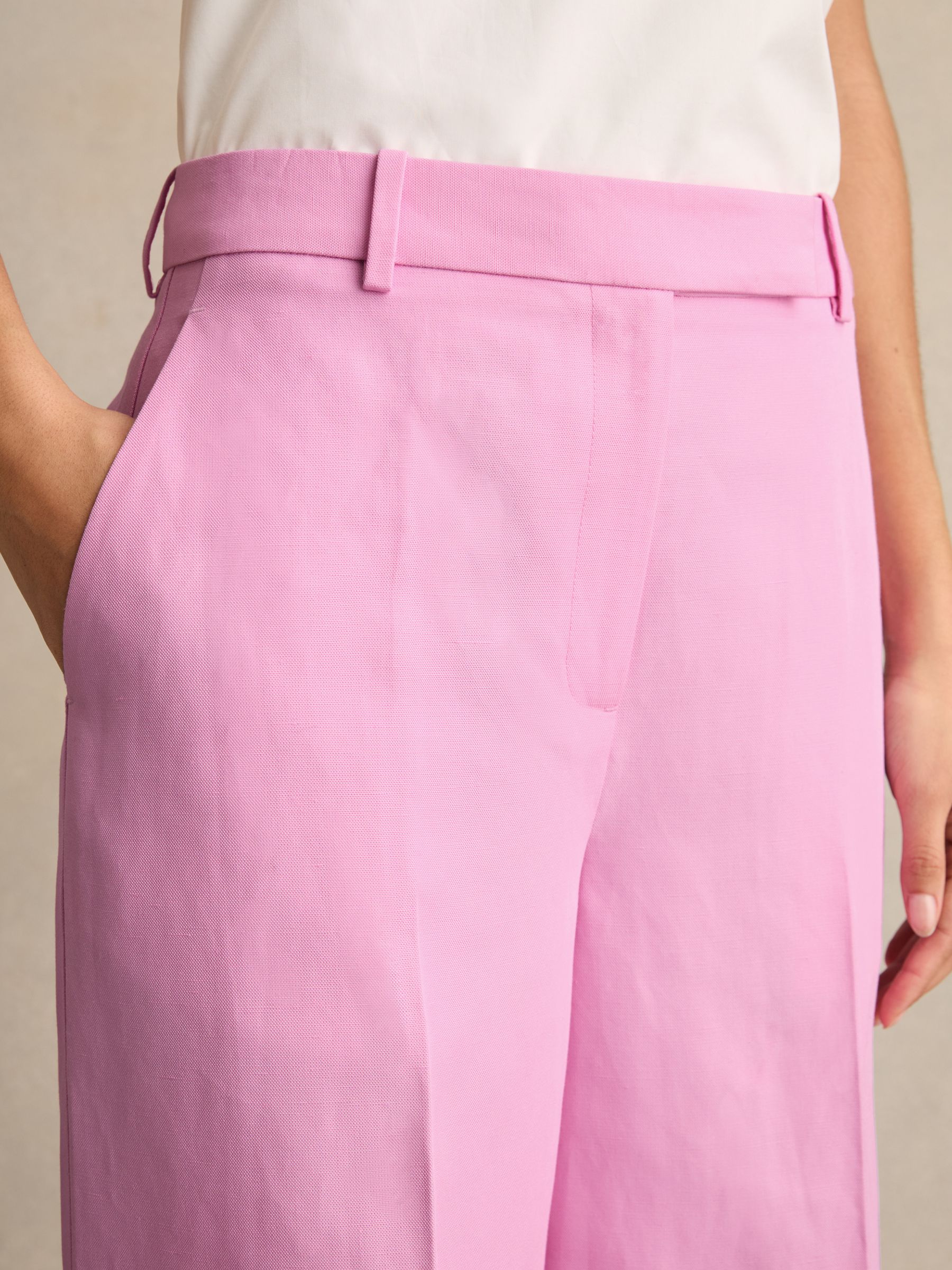 Petite Wide-Leg Trousers With Linen in Pink
