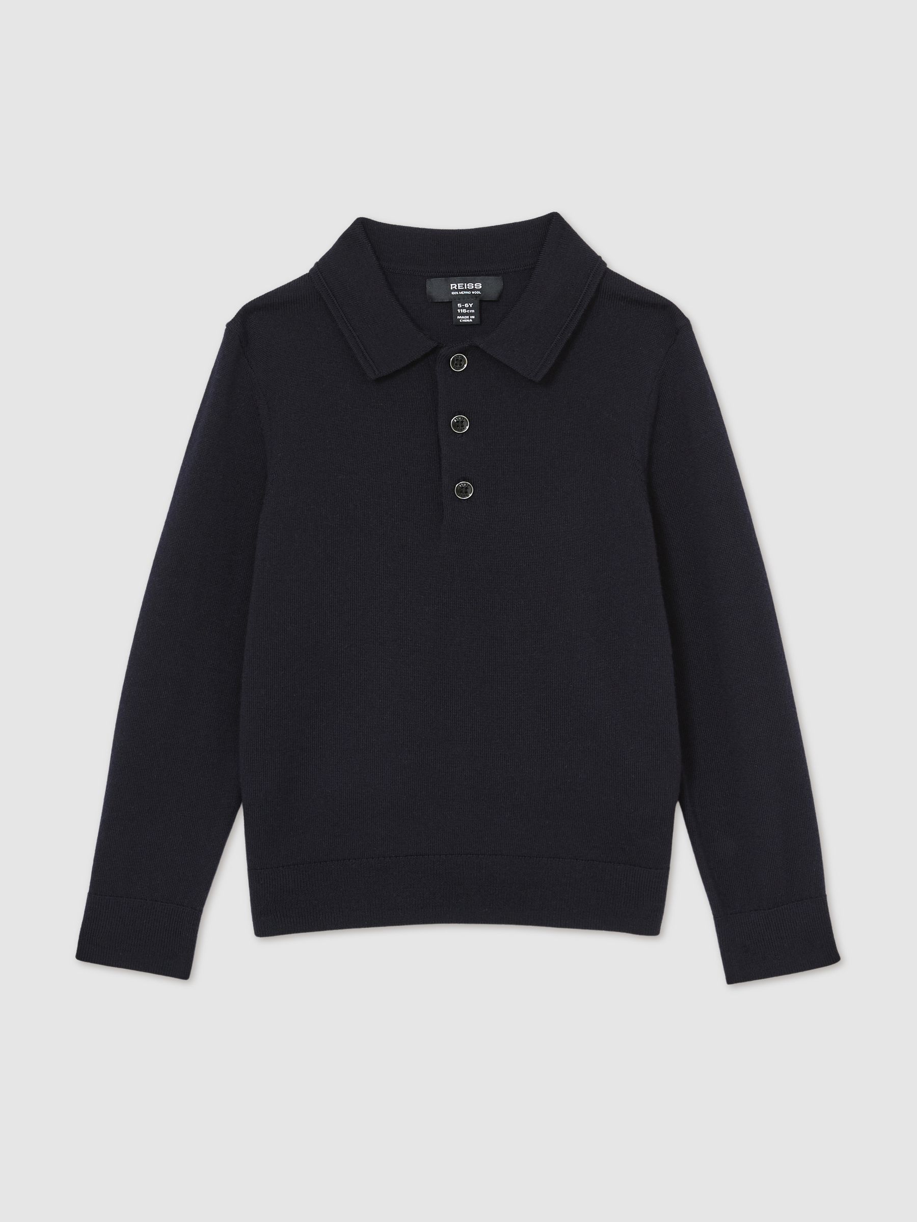 9-14 yrs Merino Wool Polo Shirt in Navy