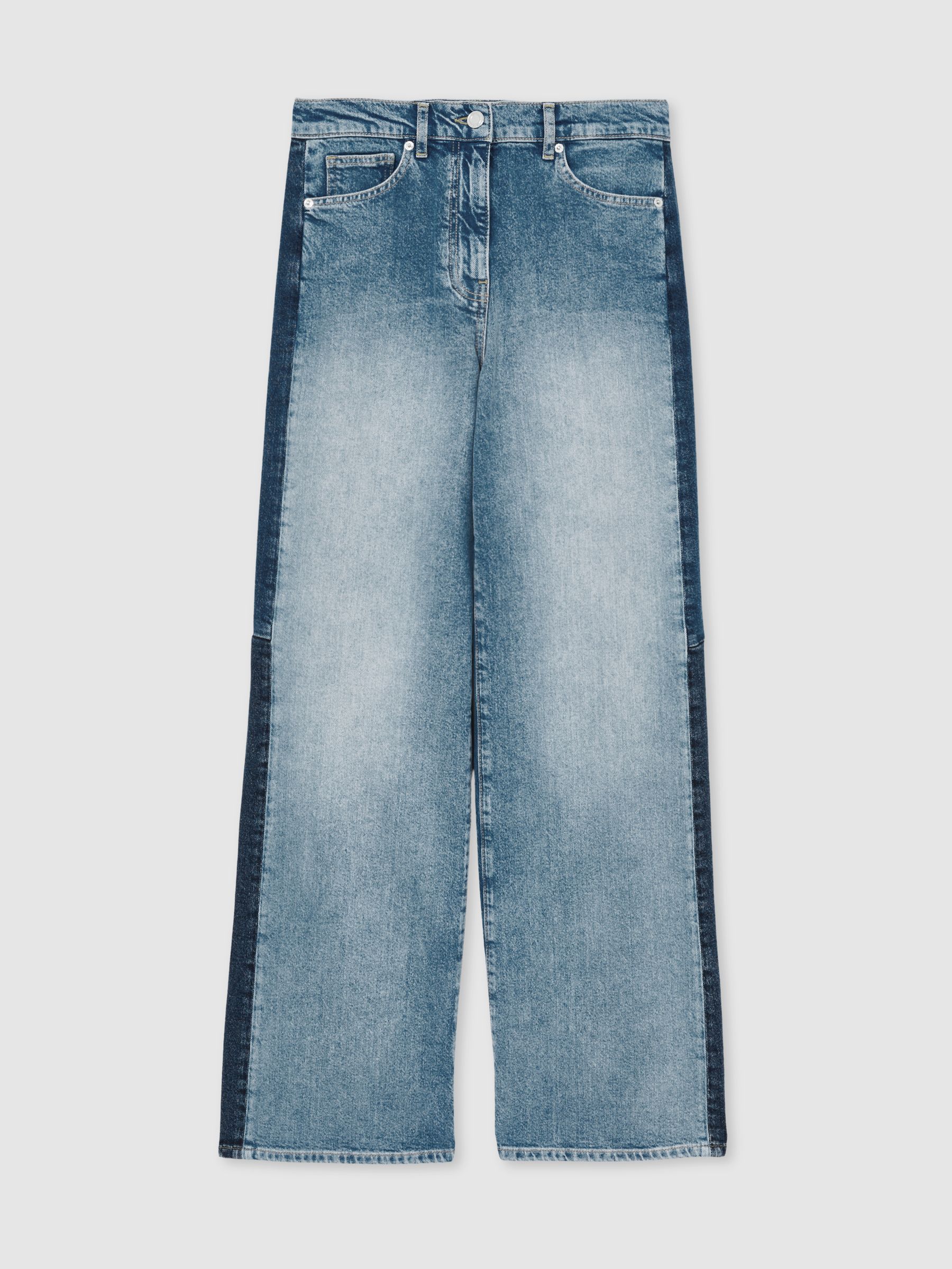 Petite Wide-Leg Contrast-Panel Jeans in Light Blue