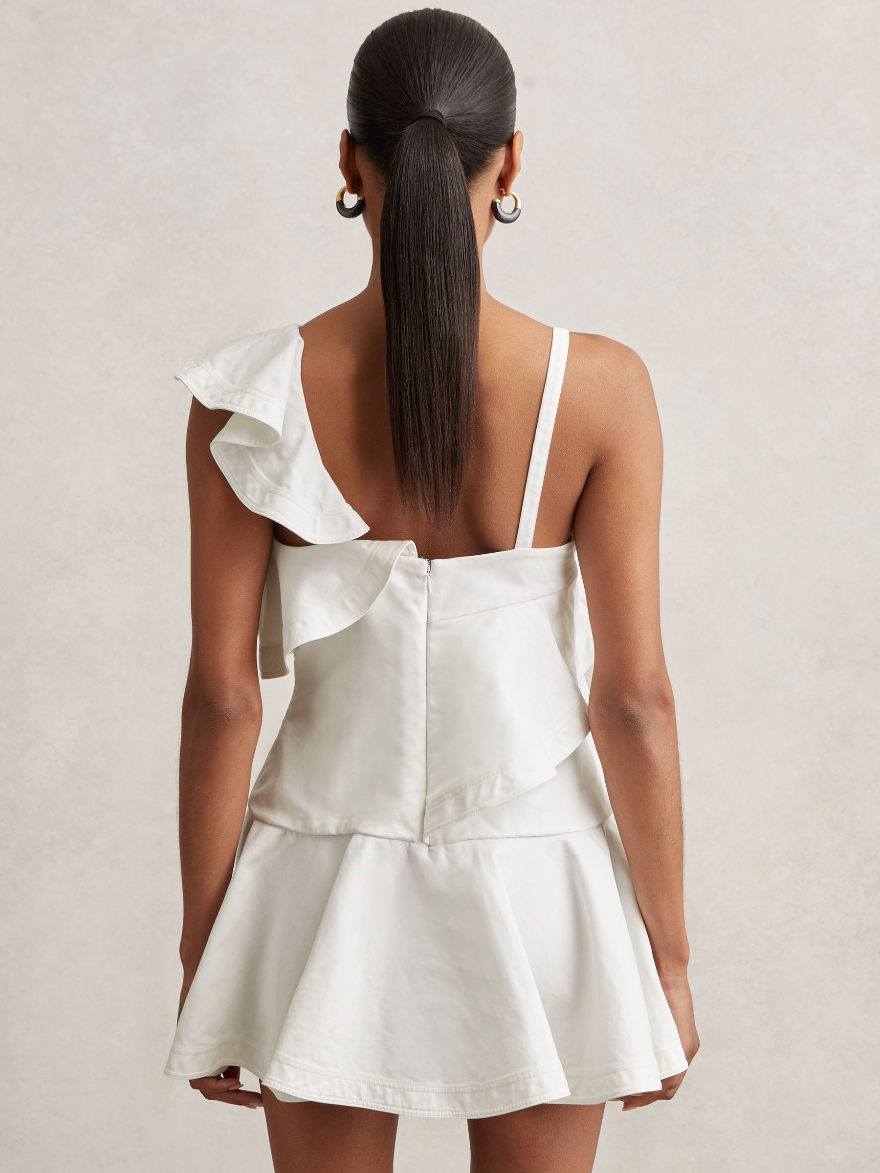 Cotton Tiered Ruffle Mini Dress in Ivory