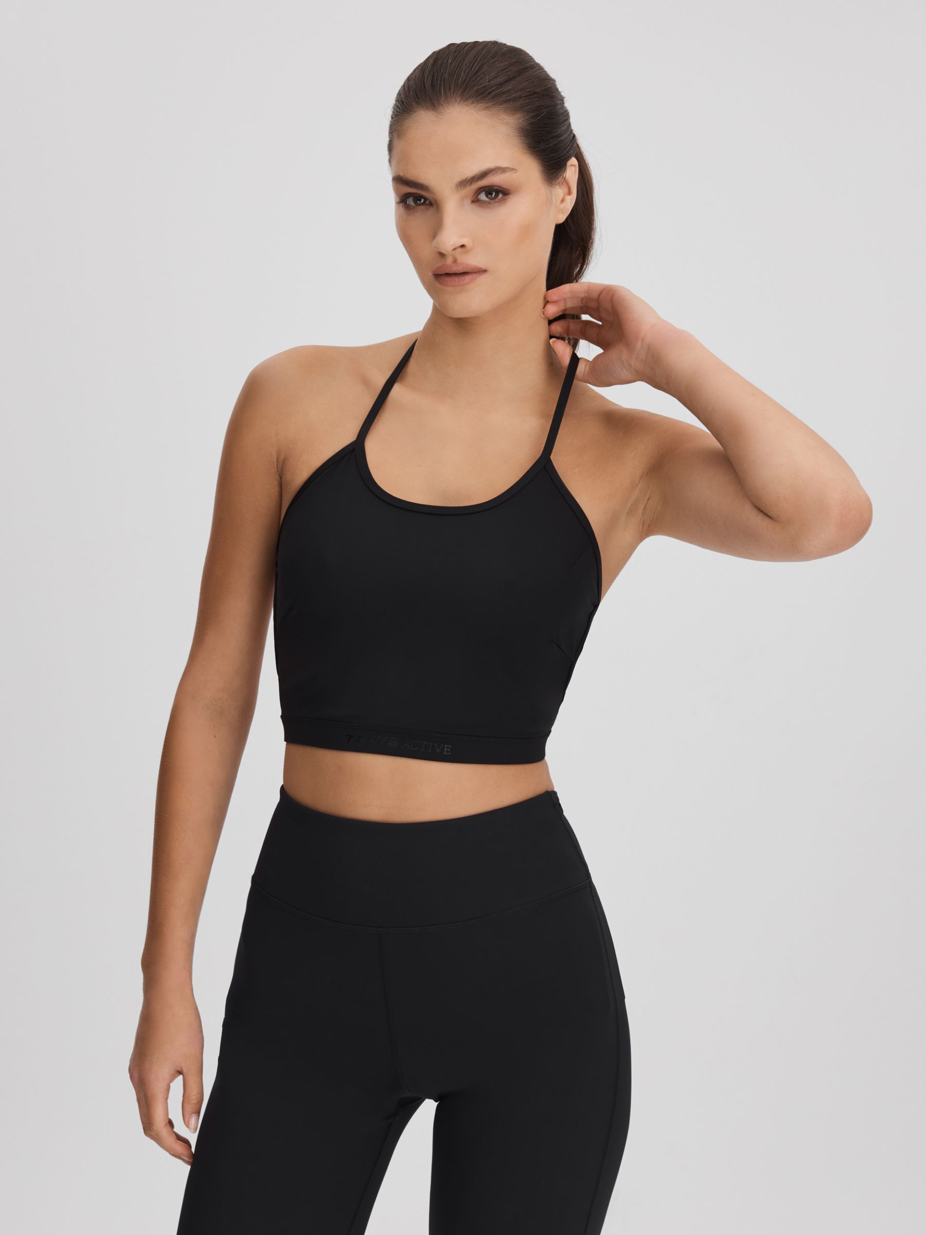 7 Days Active Halter Neck Cropped Top in Black