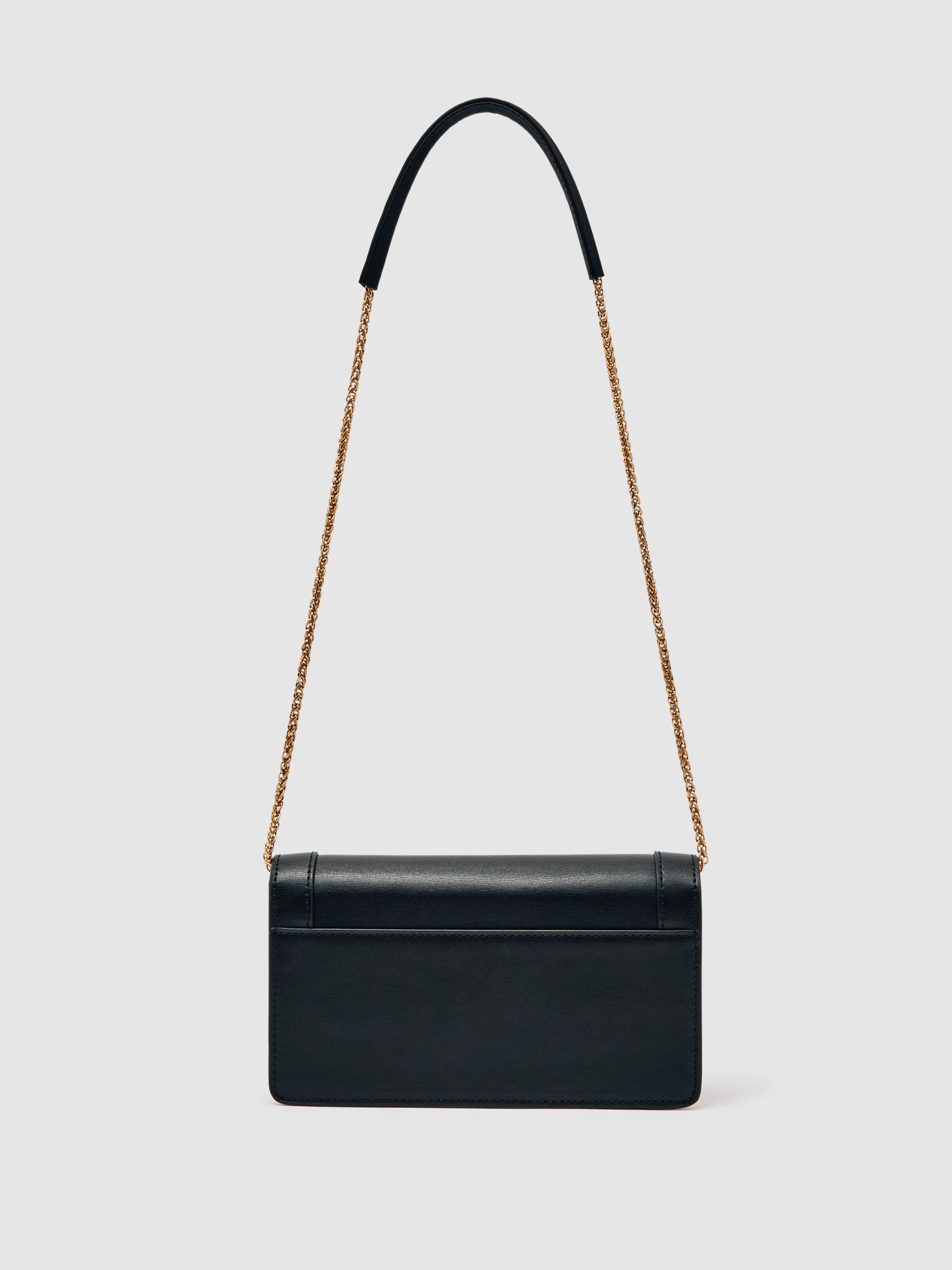 Leather Chain-Strap Shoulder Bag in Black