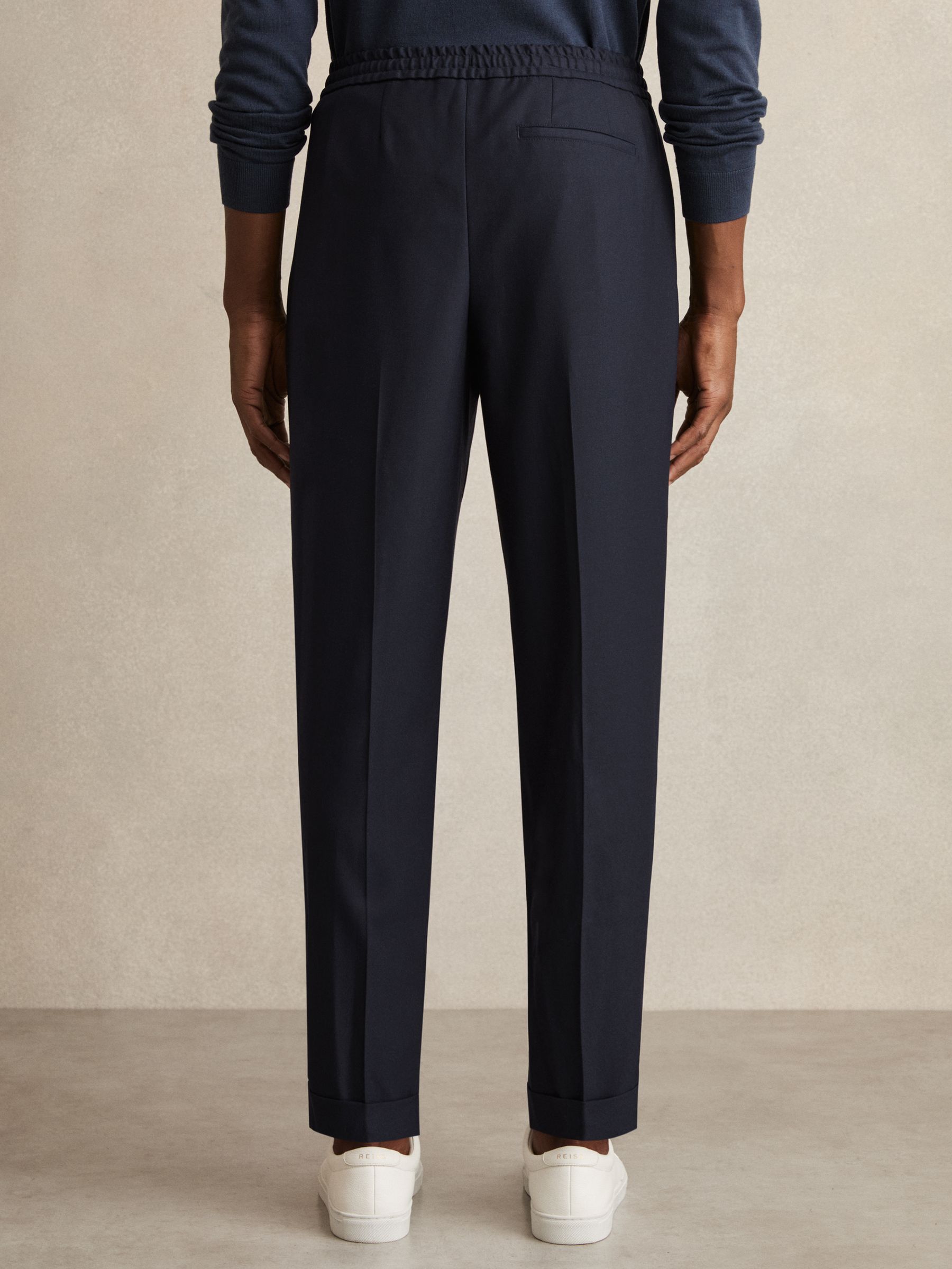 Relaxed Drawstring Trousers with Turn-Ups in Navy