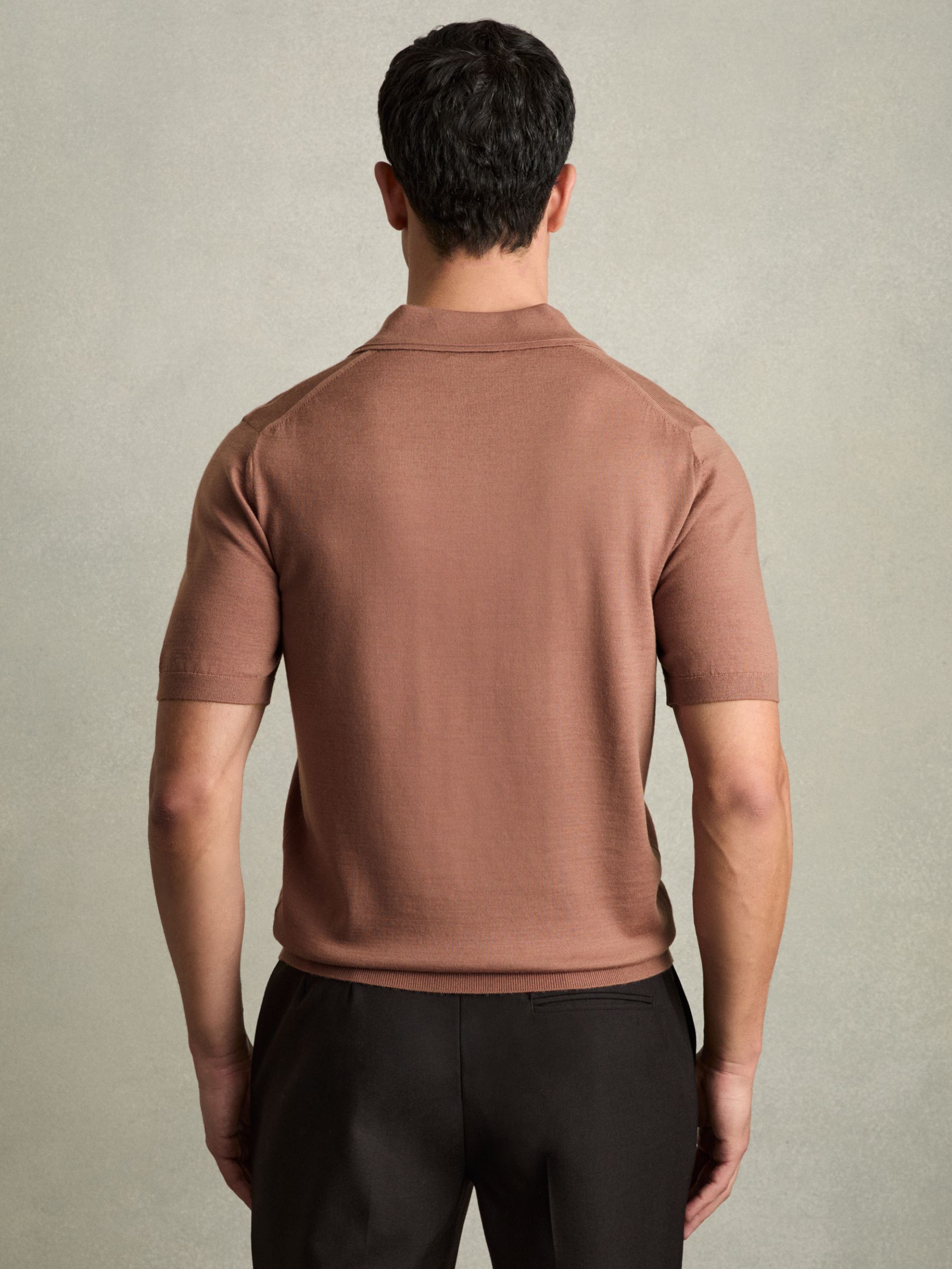 Merino Wool Open Collar Polo Shirt in Dusty Blush Pink