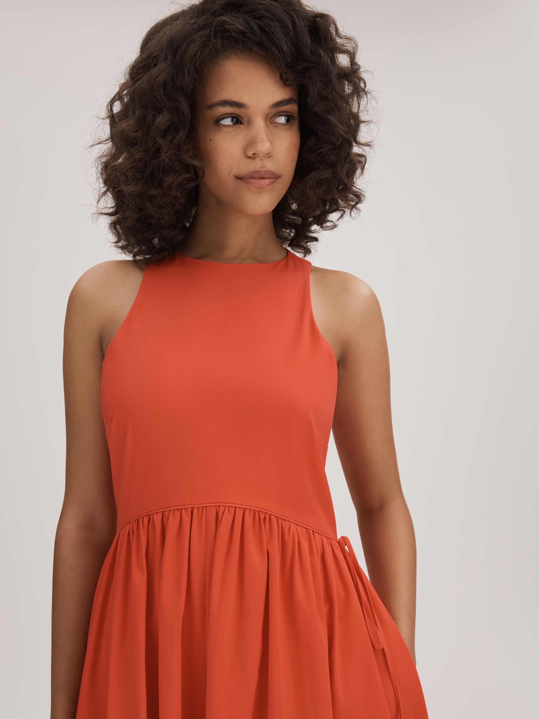 Florere Side Tie Midi Dress in Deep Coral