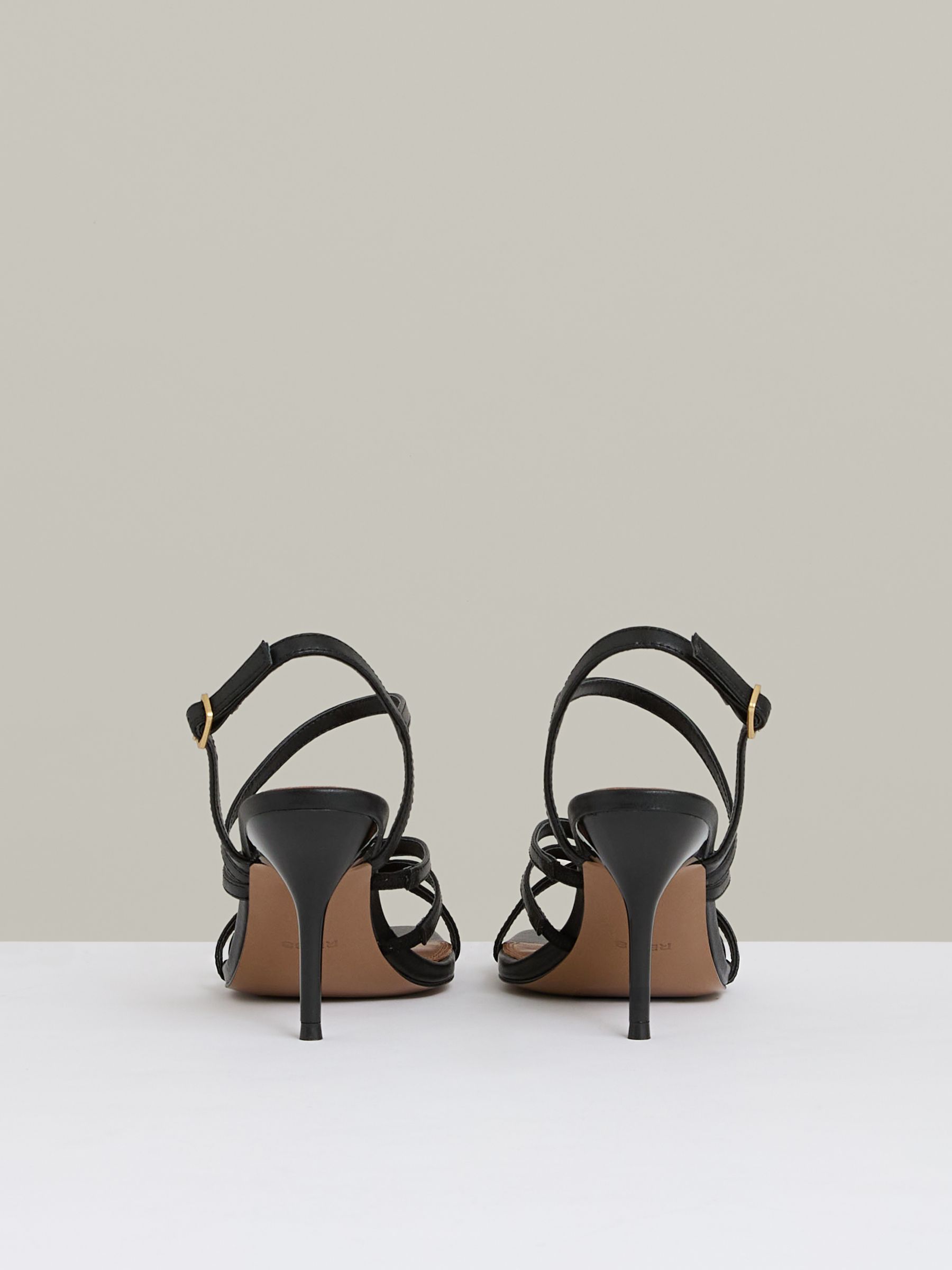 Leather Strappy Stiletto Sandals in Black