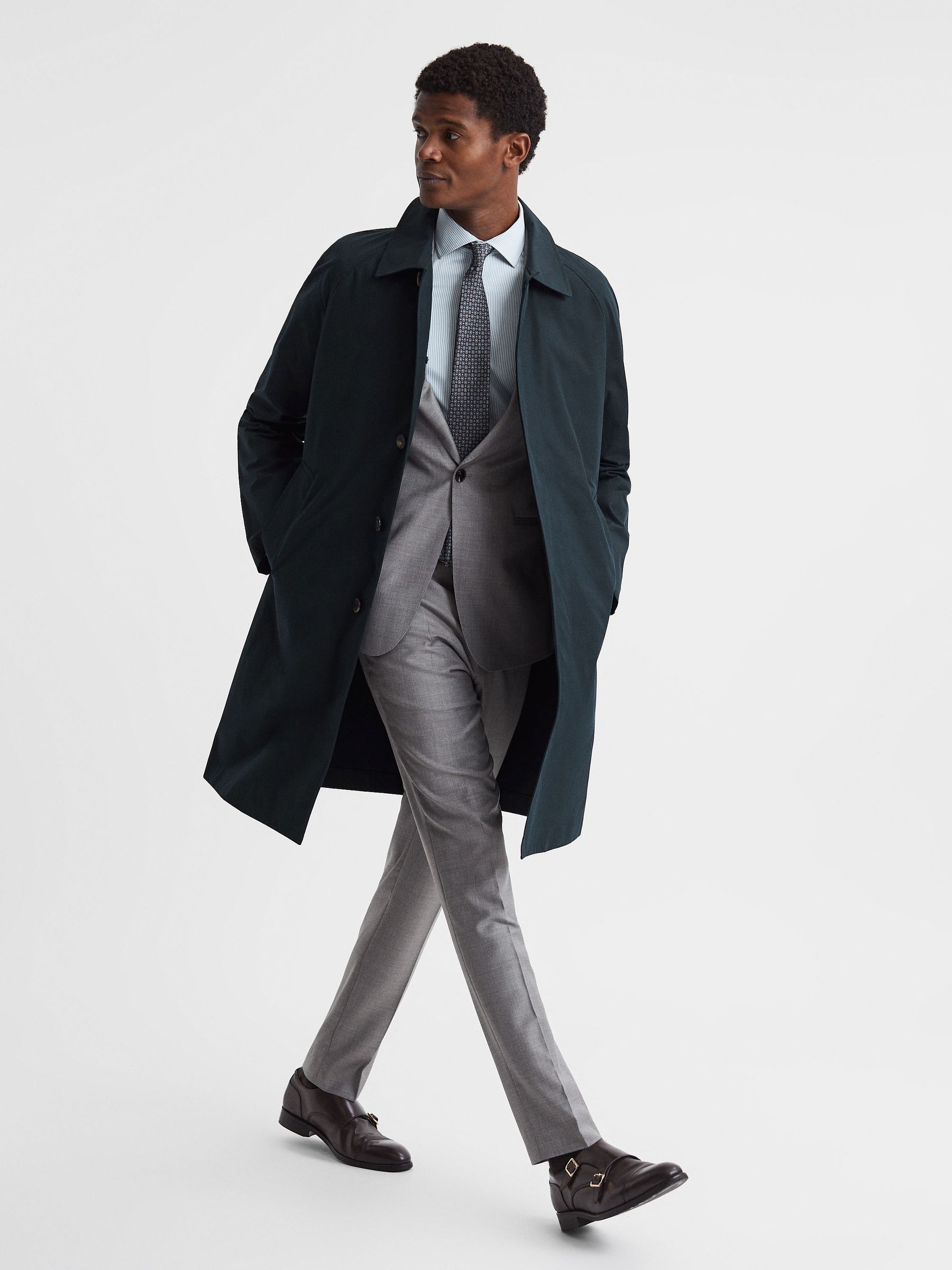 Private White Mid-Length Trench Coat in Navy