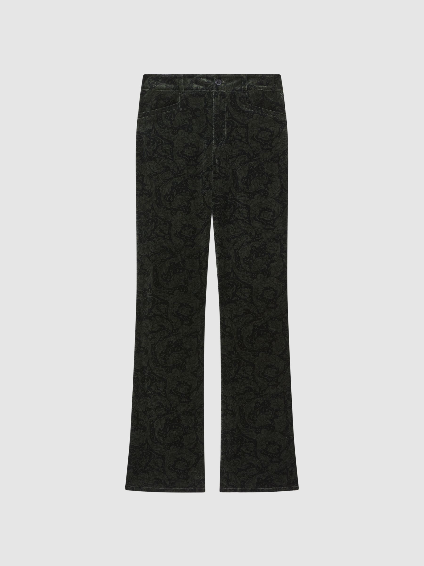 Paige Velvet Paisley Trousers in Dark Forest