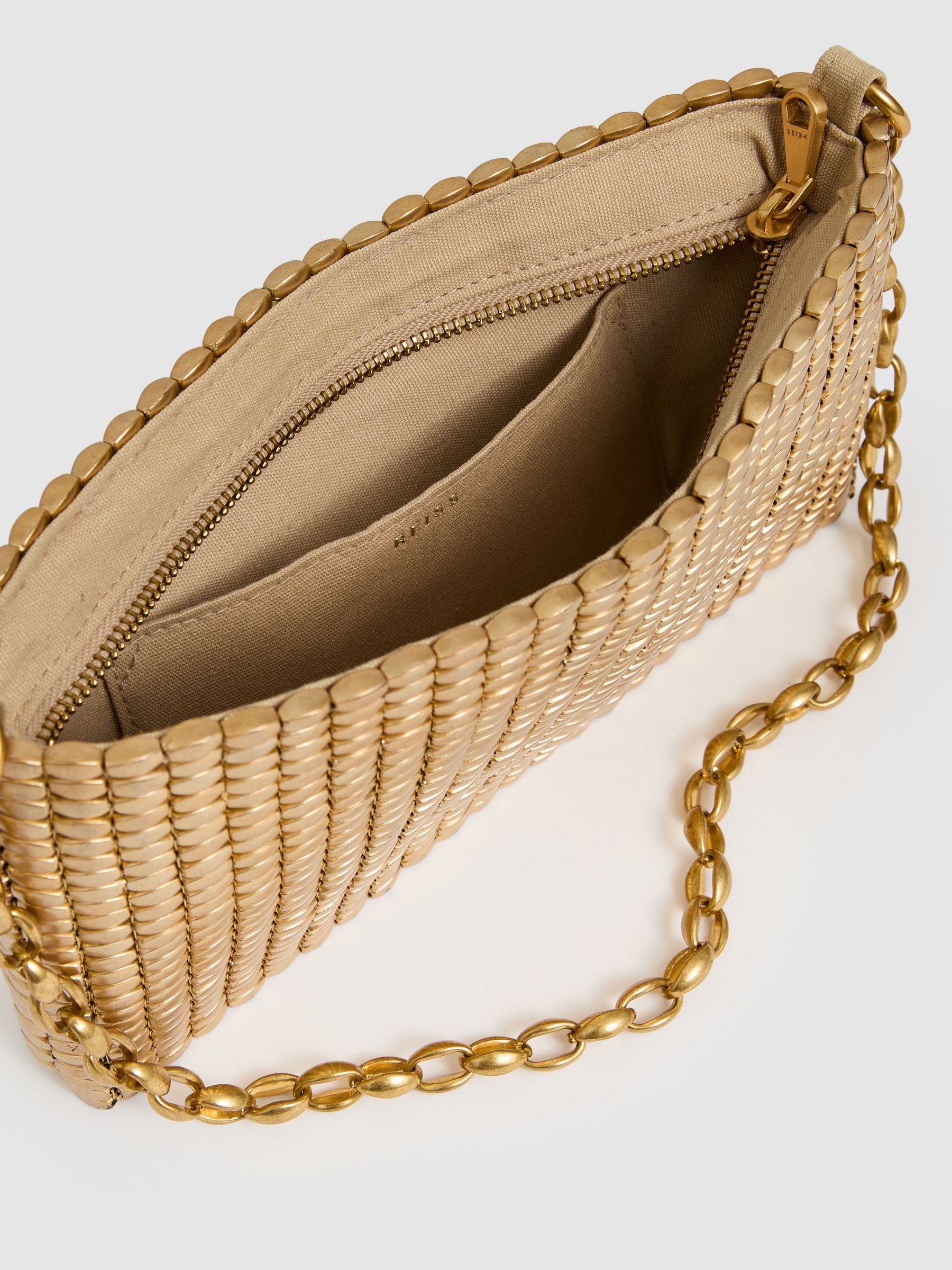 Beaded Removable Strap Shoulder Bag in Gold