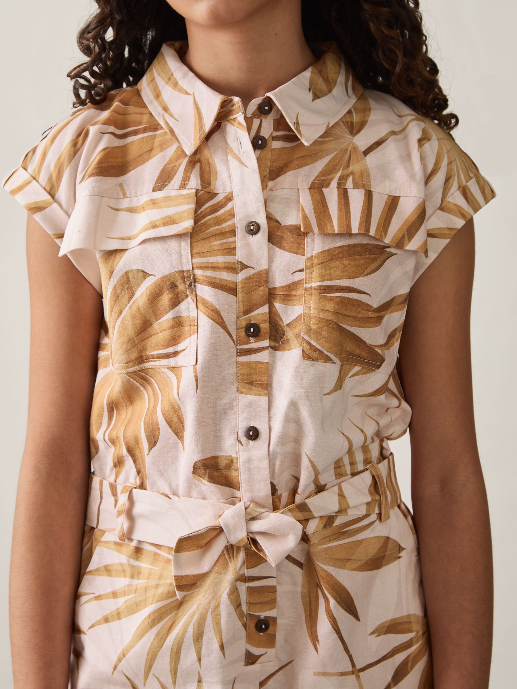 13-14 yrs Cotton-Linen Palm-Print Playsuit in Multi