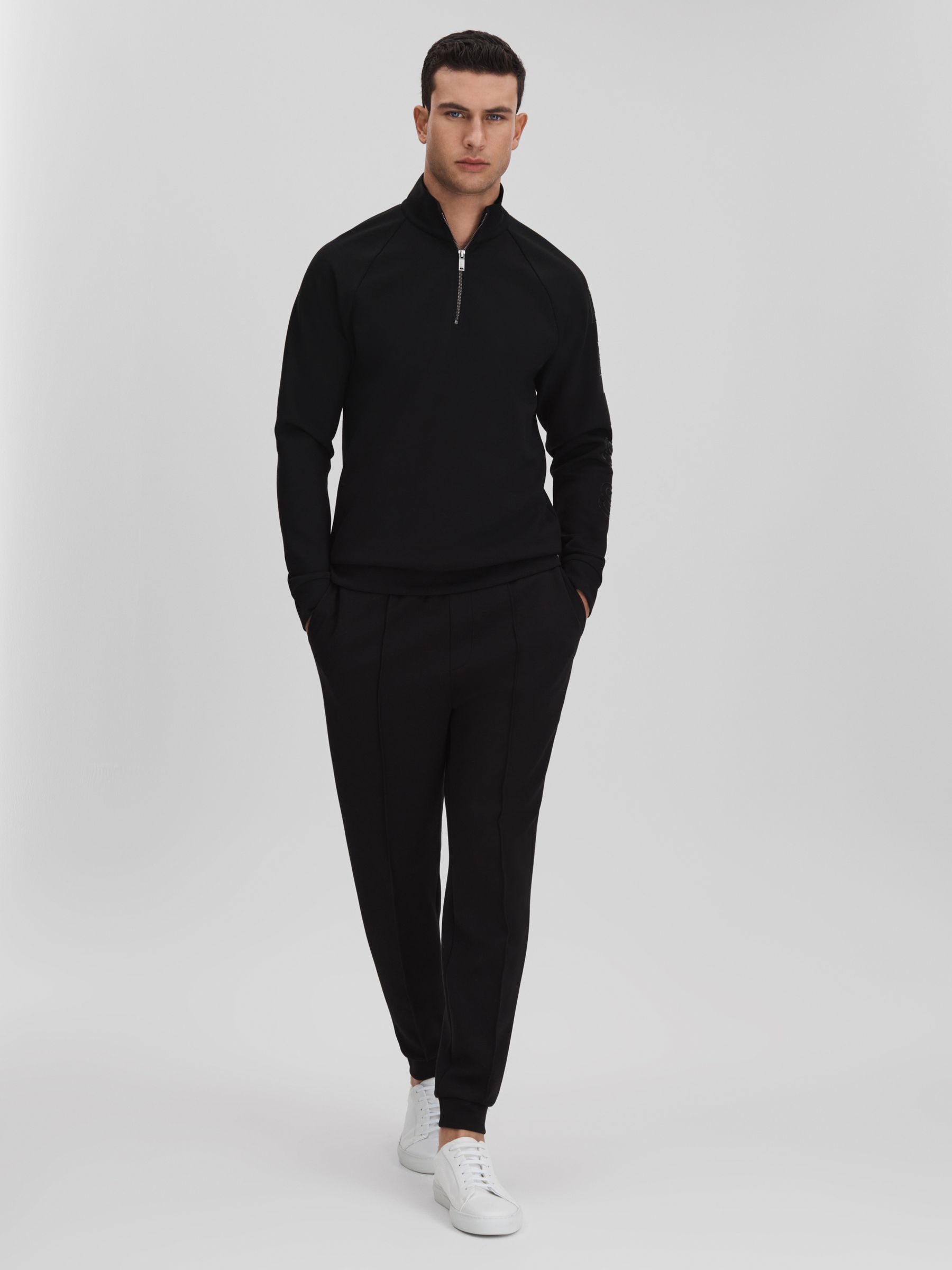 Interlock Jersey Half-Zip Funnel Neck Sweatshirt in Black