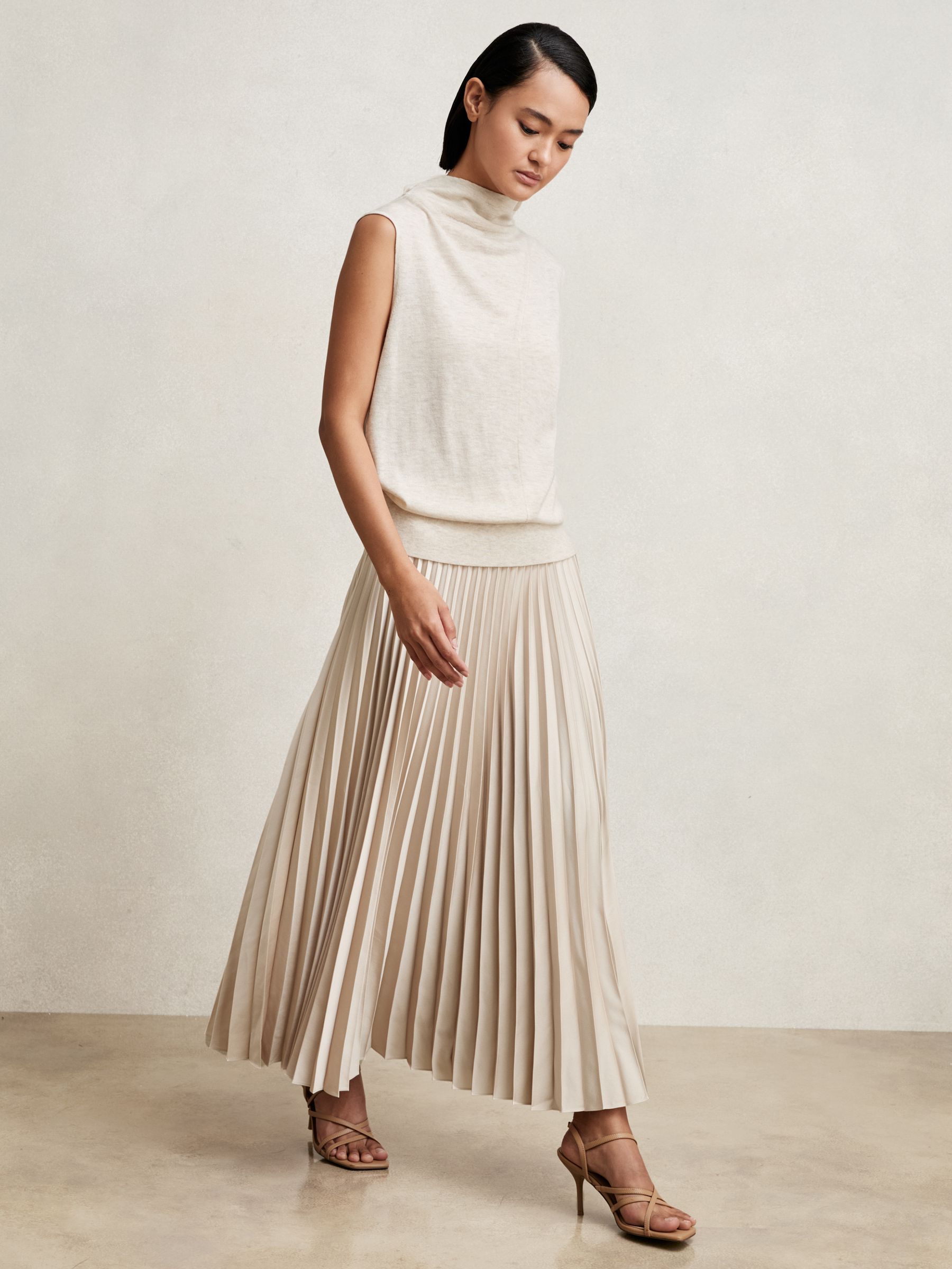 Pleated Midi Skirt in Champagne Neutral