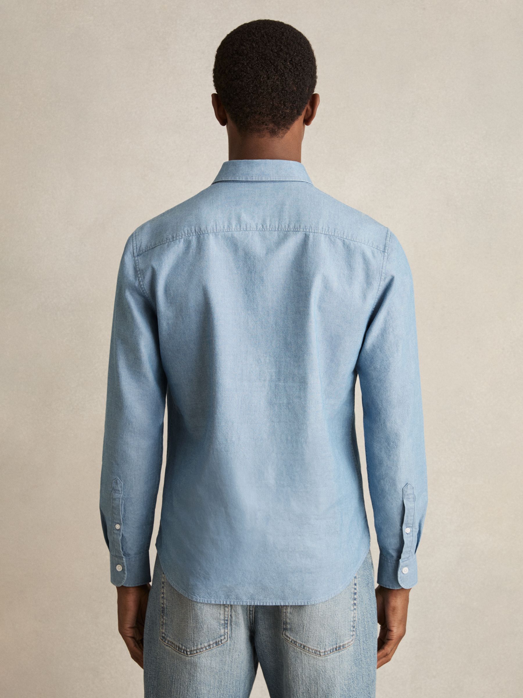 Cotton Cutaway-Collar Denim Shirt in Light Wash Indigo