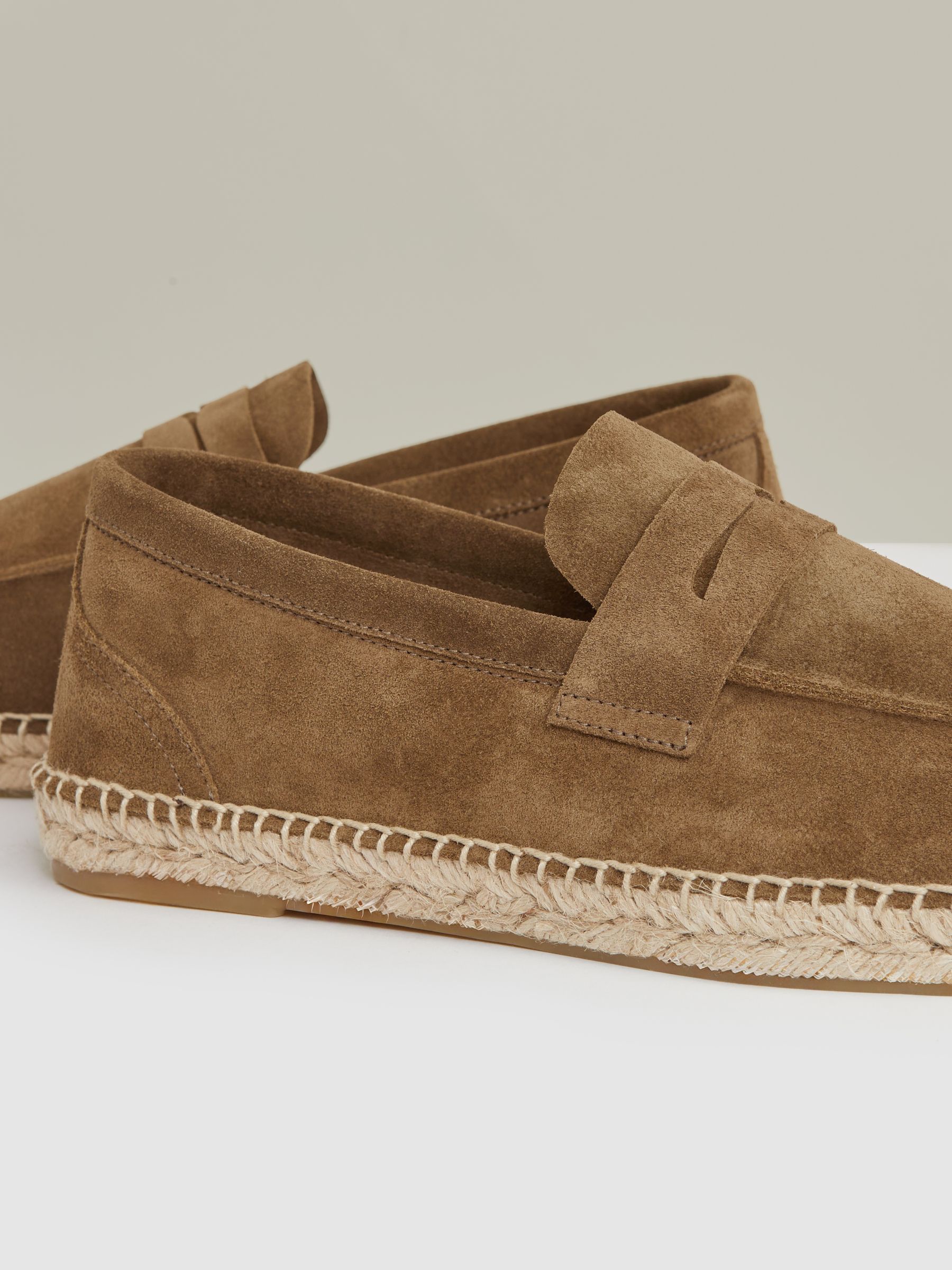 Suede Penny-Strap Espadrilles in Stone
