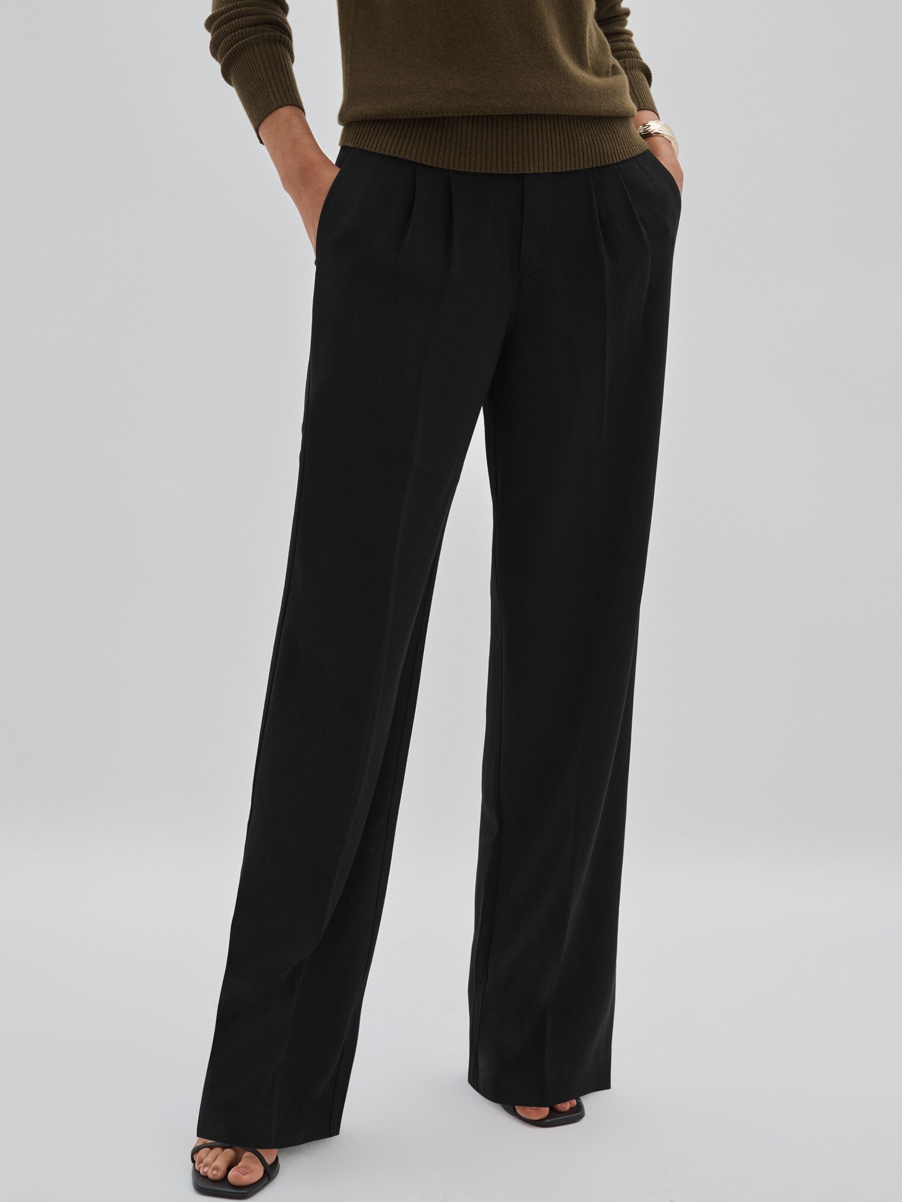 Paige High-Rise Twill Trousers in Black