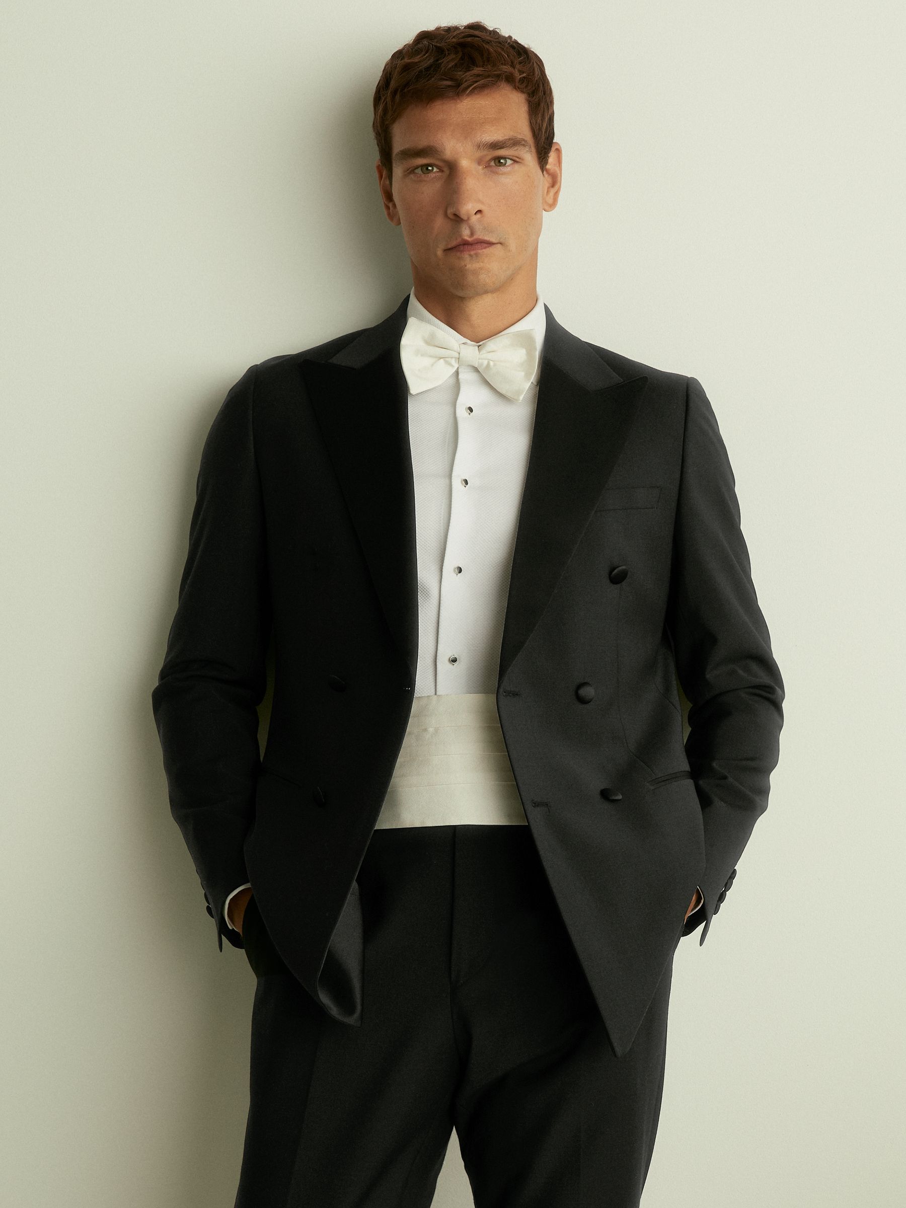 Double Breasted Tuxedo Slim Fit Jacket in Black