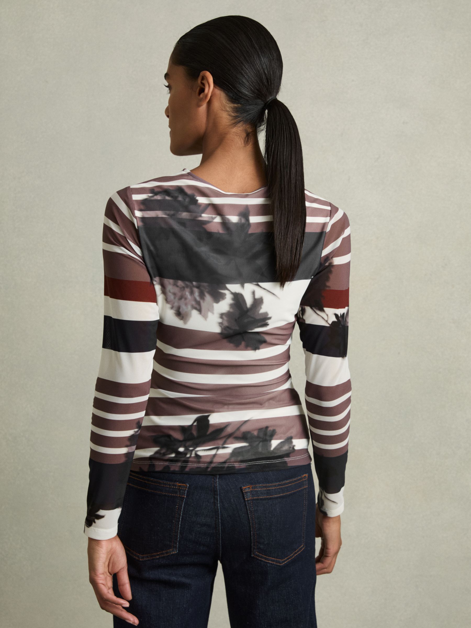Ruched Abstract Stripe Top in Burgundy