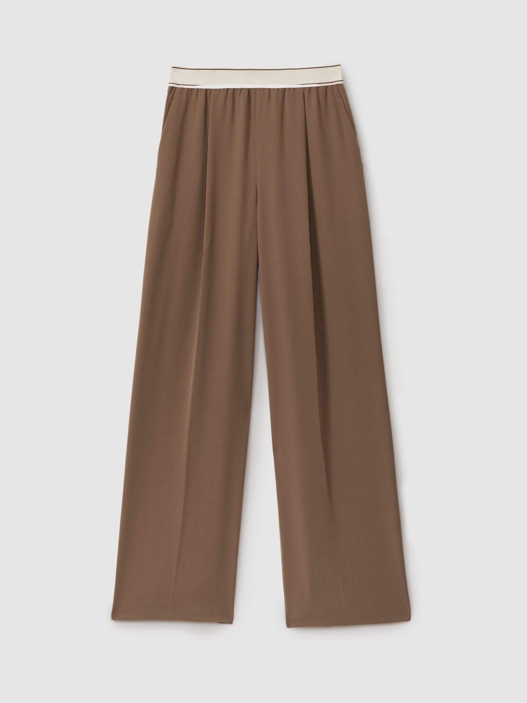 Wide Leg Elasticated Trousers in Mocha Brown