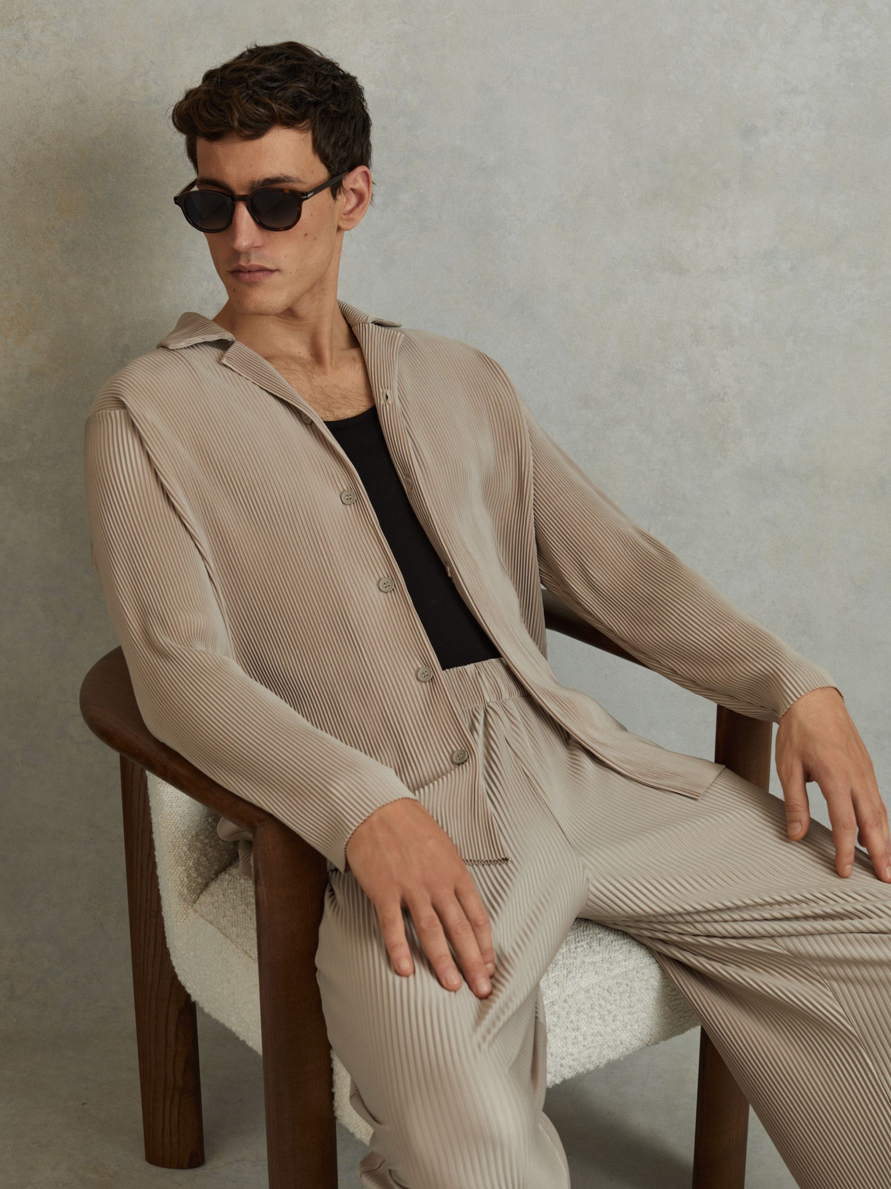 Plisse Cuban Collar Shirt in Champagne