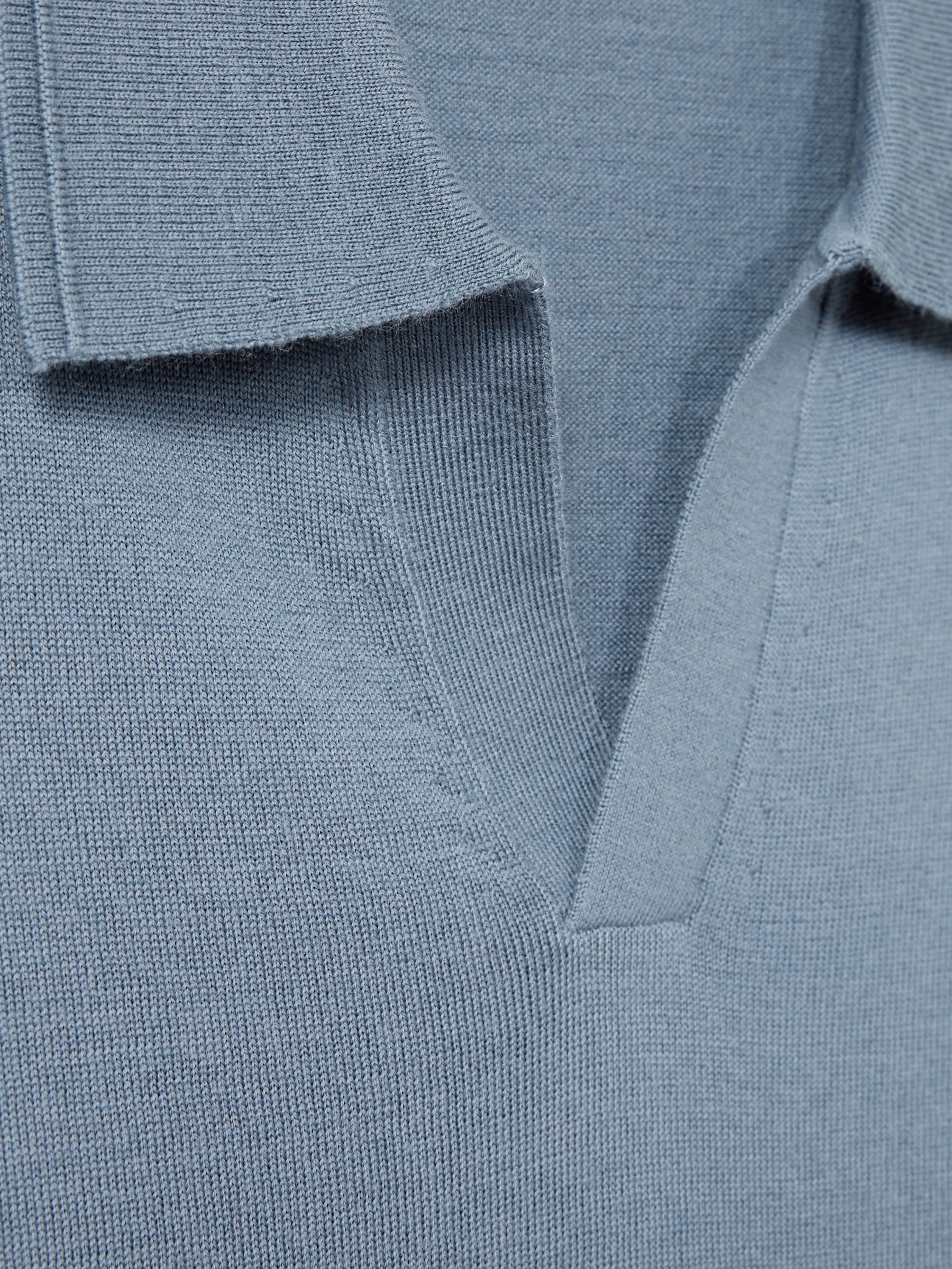 Merino Wool Open Collar Polo Shirt in Airforce Blue