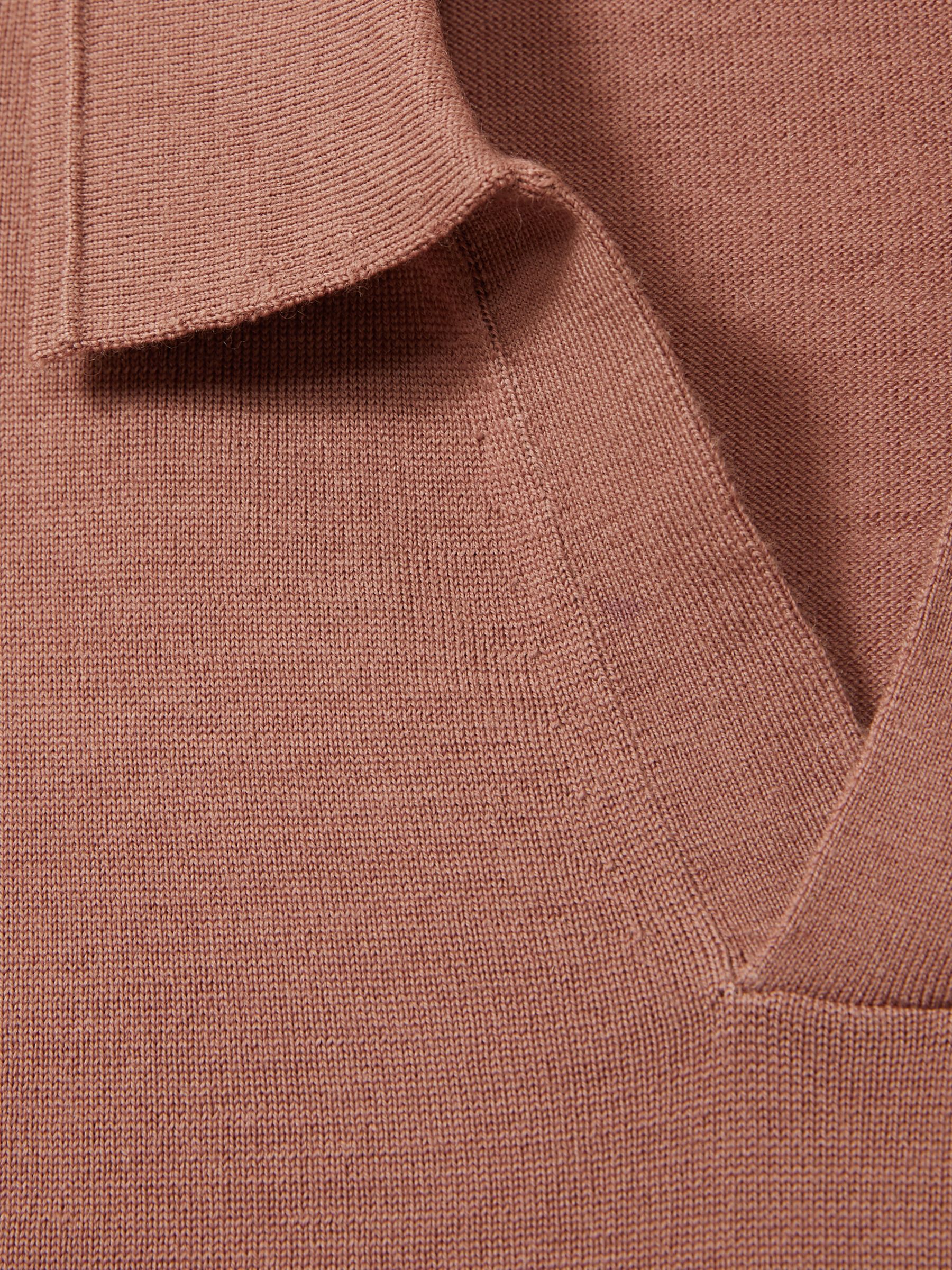 Merino Wool Open Collar Polo Shirt in Dusty Blush Pink