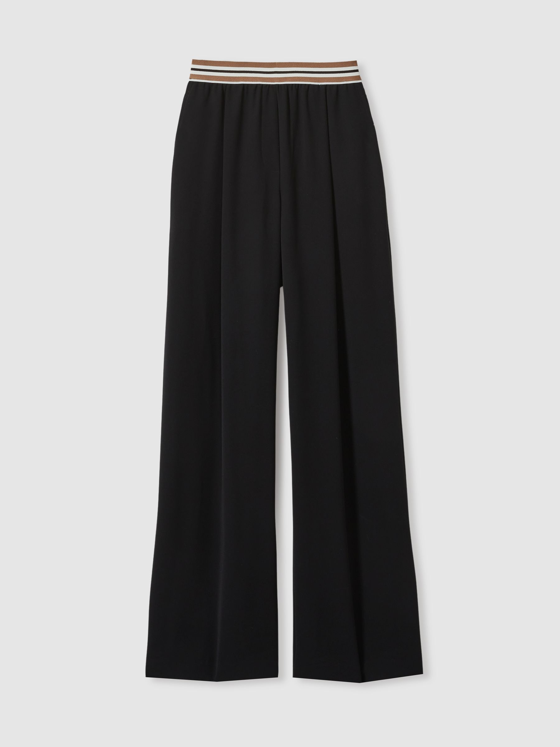 Petite Stripe-Waistband Wide-Leg Trousers in Black