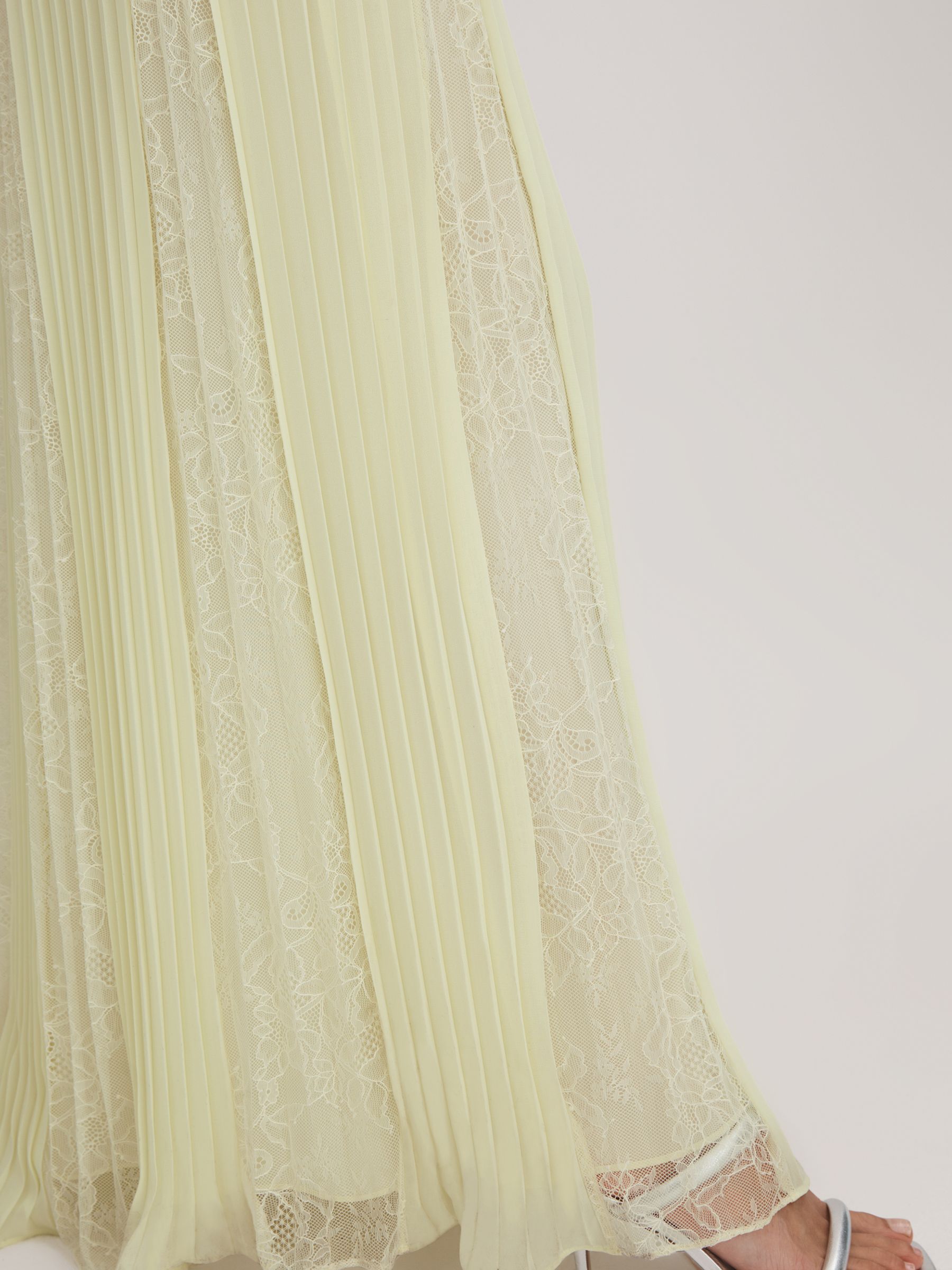 Florere Lace Pleated Maxi Dress in Pale Green