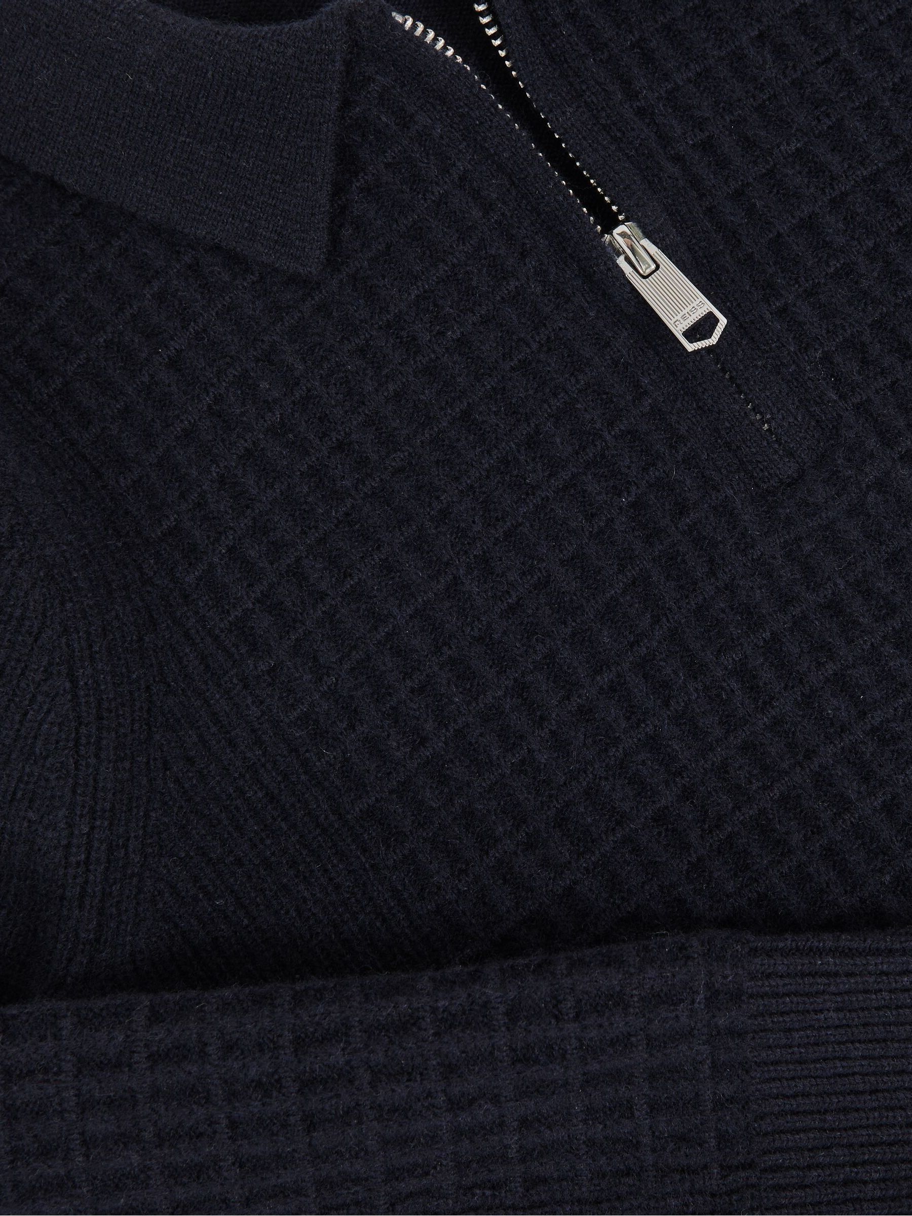 13-14 yrs Wool Waffle-Knit Half-Zip Polo Shirt in Navy Blue