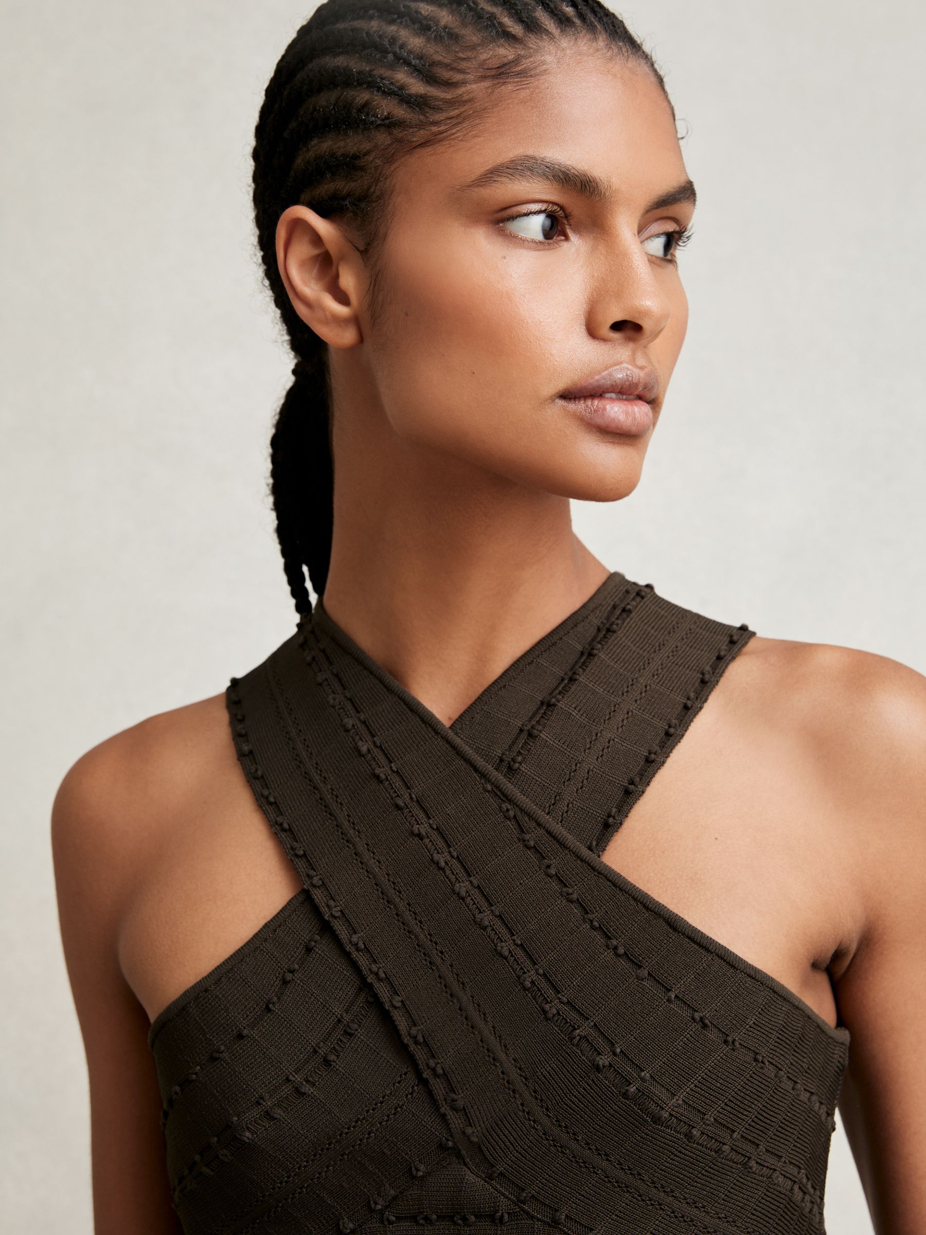 Cross Neck Textured Top in Chocolate