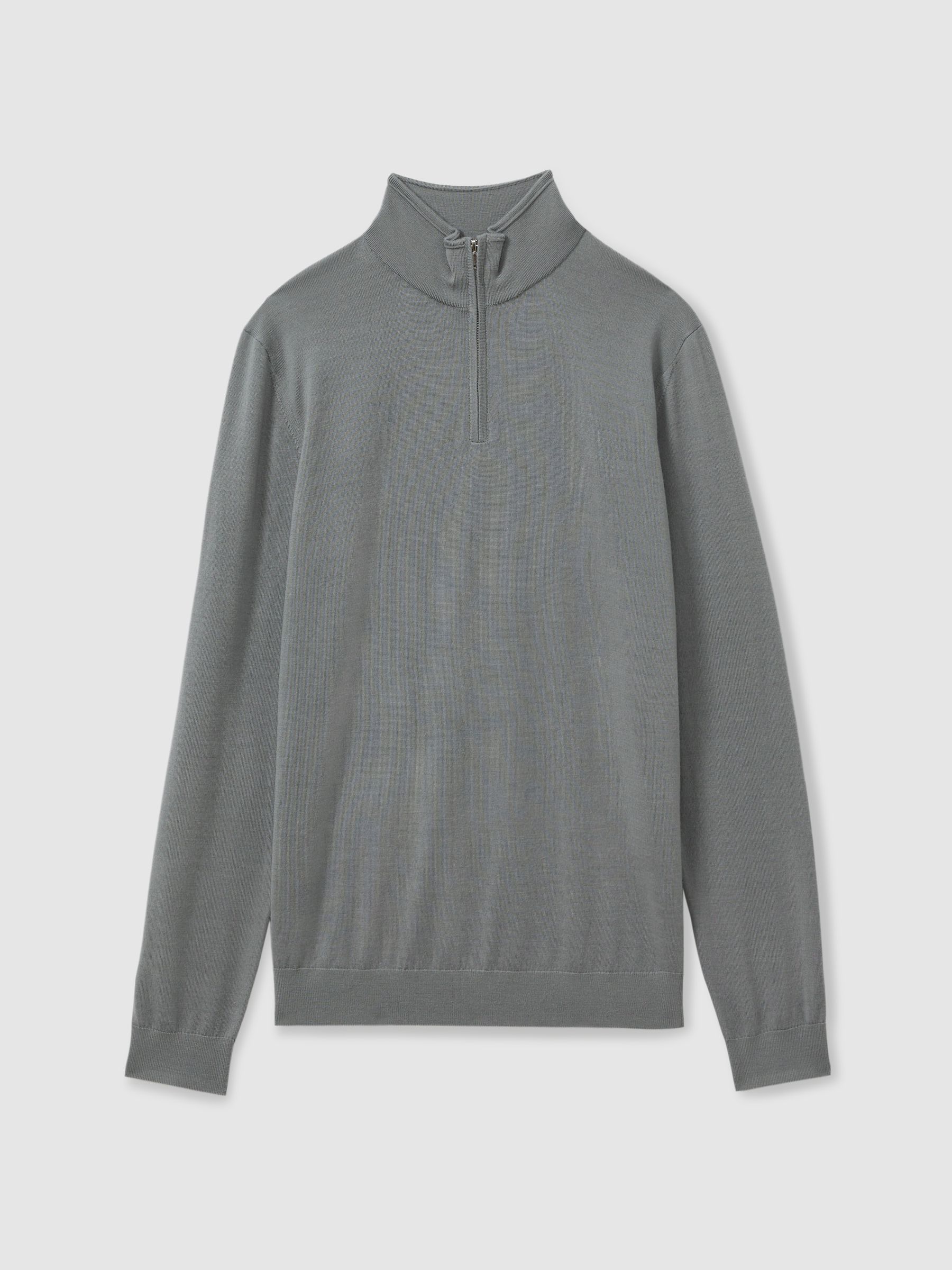 Merino Wool Half-Zip Funnel Neck Jumper in Dusty Green