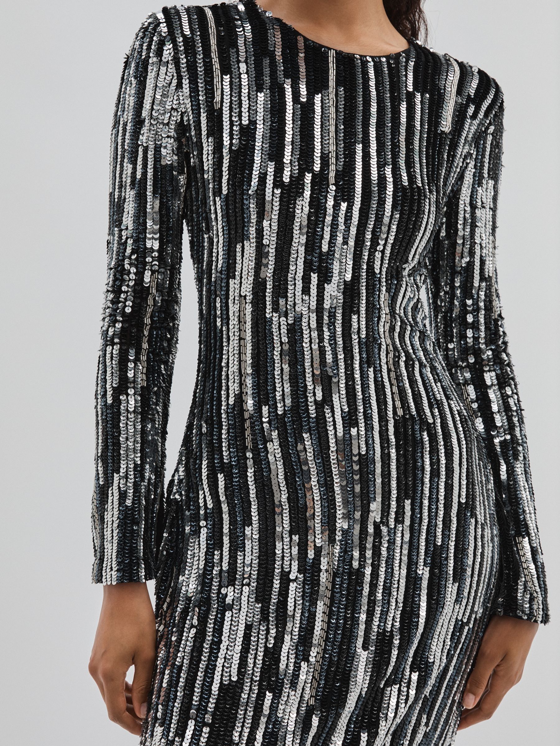ILTA Sequinned and Beaded Halter-Neck Dress in Black/Silver