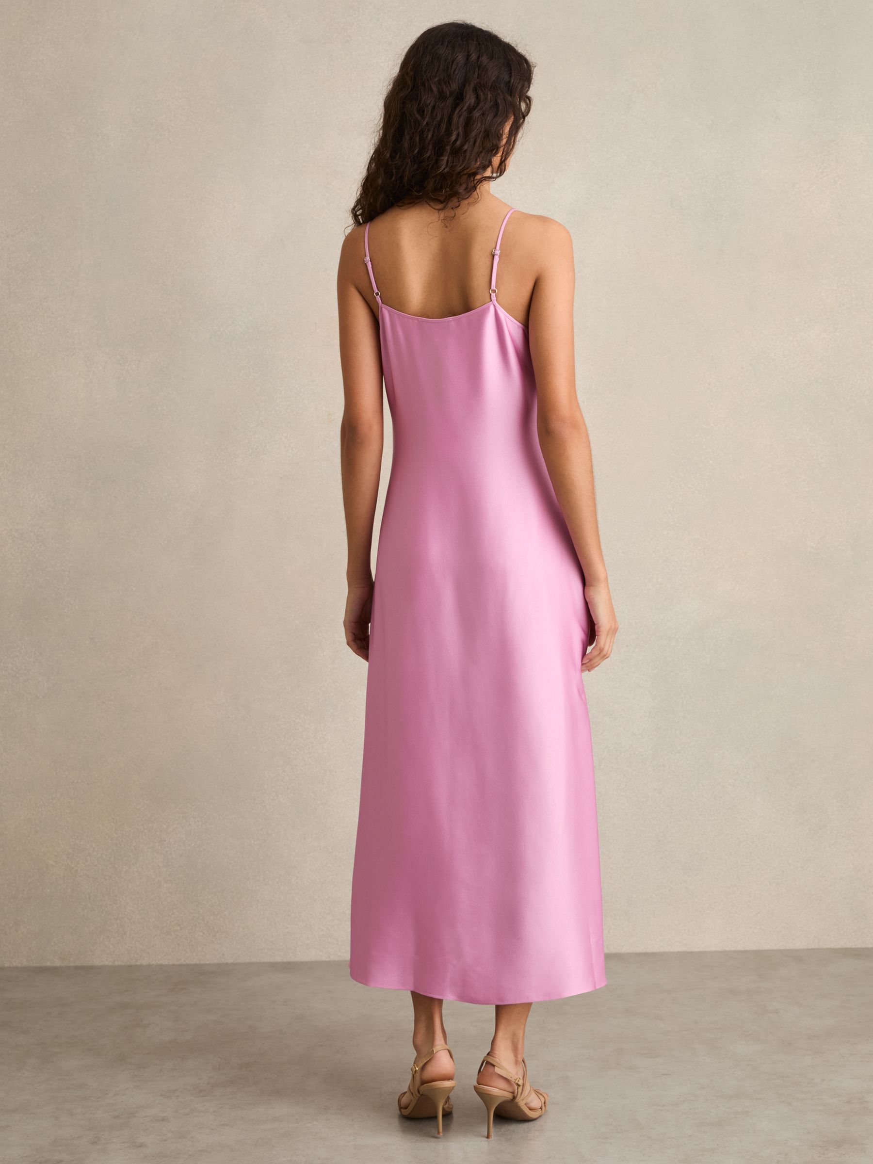 Satin Drape-Detail Slip Dress in Pink