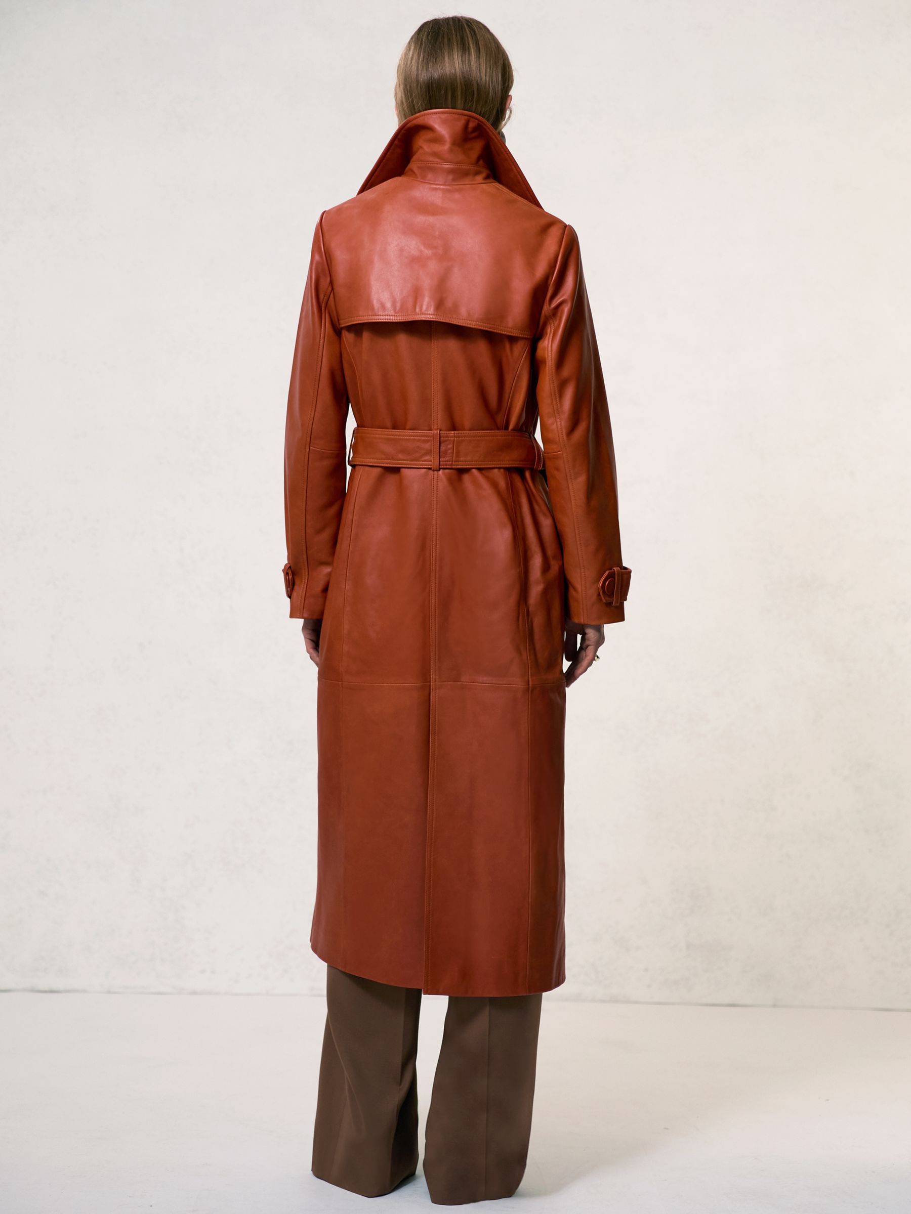 Leather Double-Breasted Trench Coat in Tan