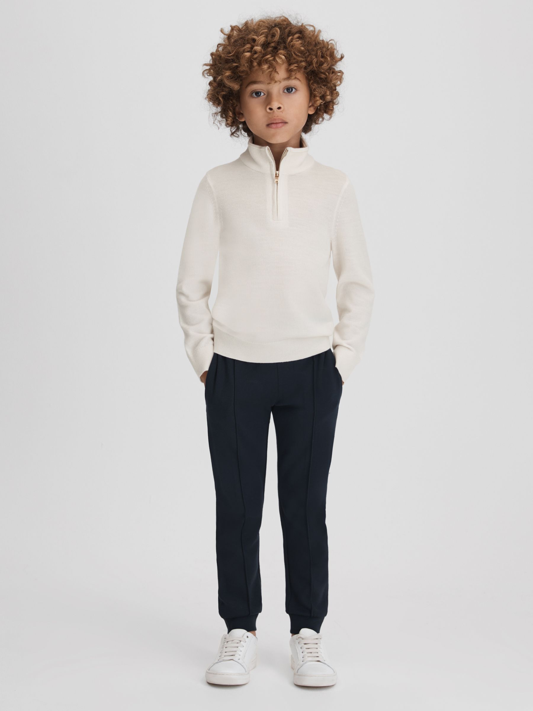 3-9 yrs Wool Half-Zip Funnel Neck Jumper in Snow