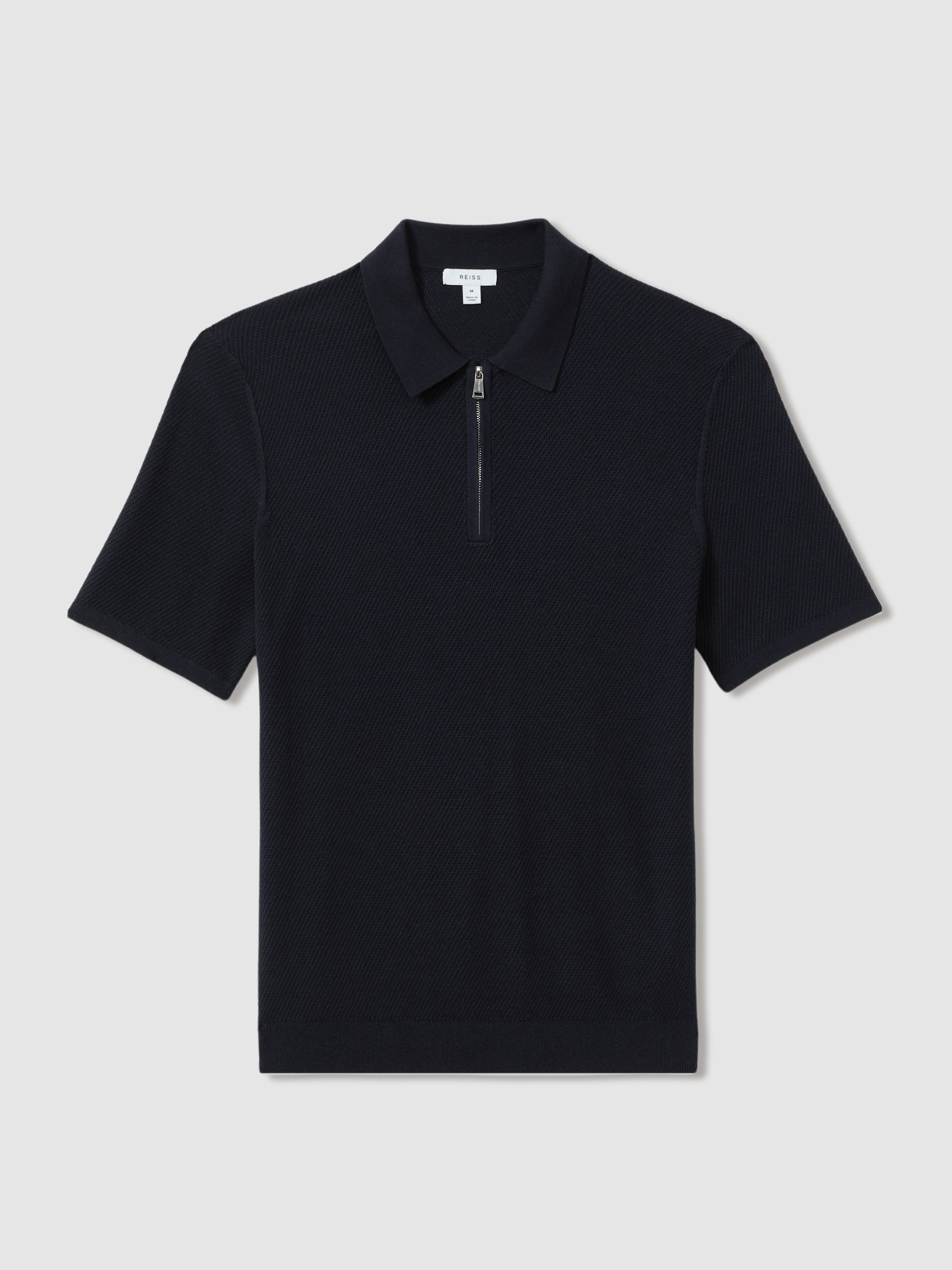 Textured Half-Zip Polo Shirt in Navy