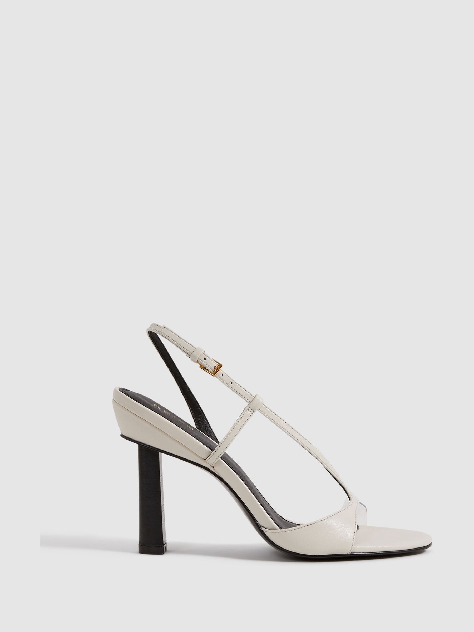 Leather Clear Strap Block Heels in White
