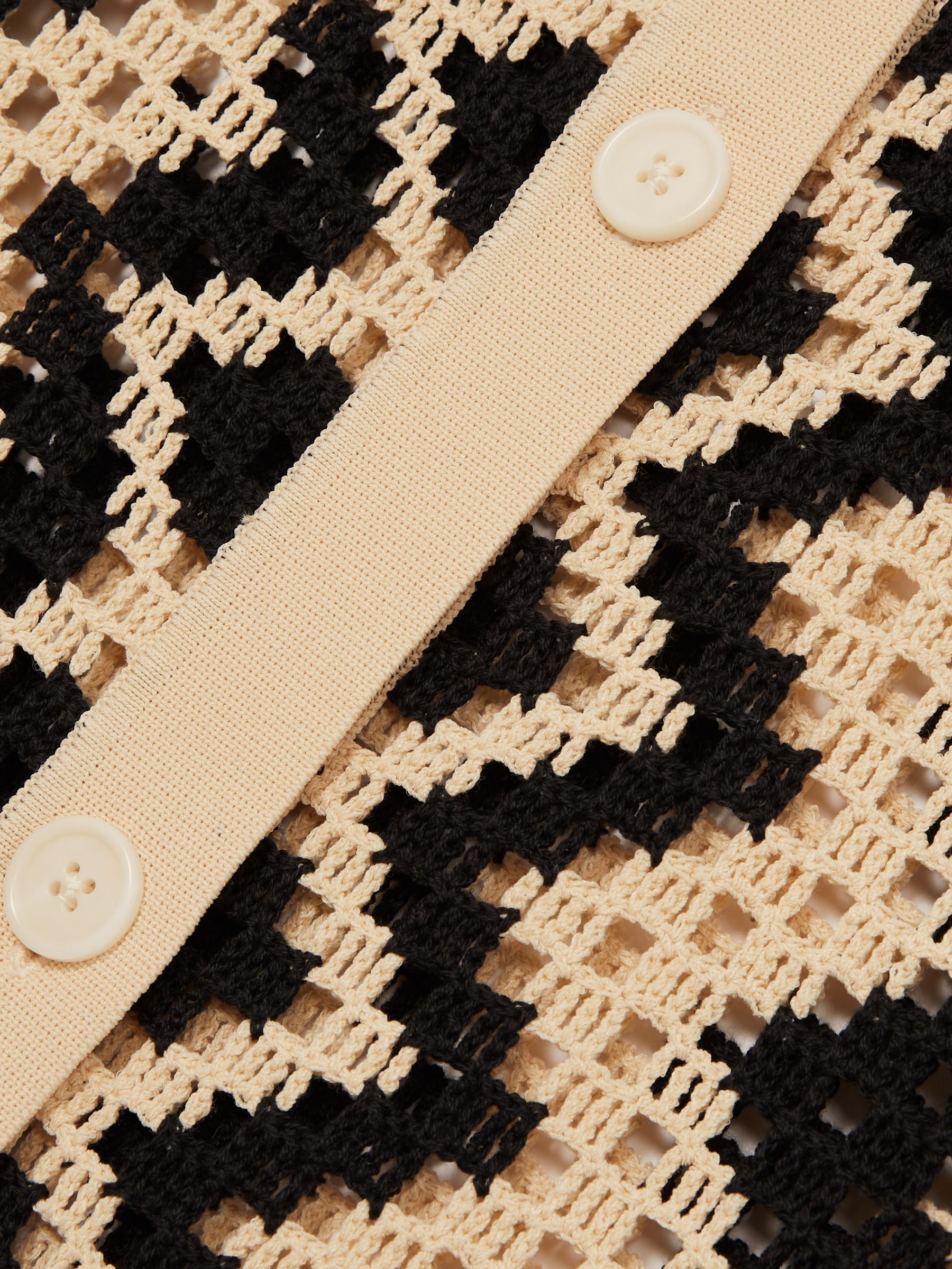 Cotton Blend Patterned Crochet Dress in Black/Cream