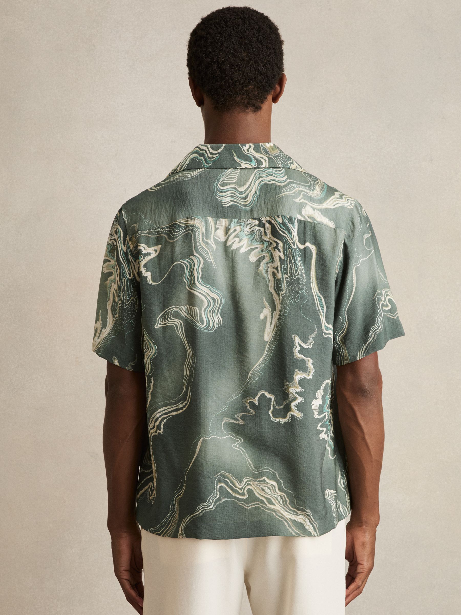 Print Cuban-Collar Shirt in Sage Green