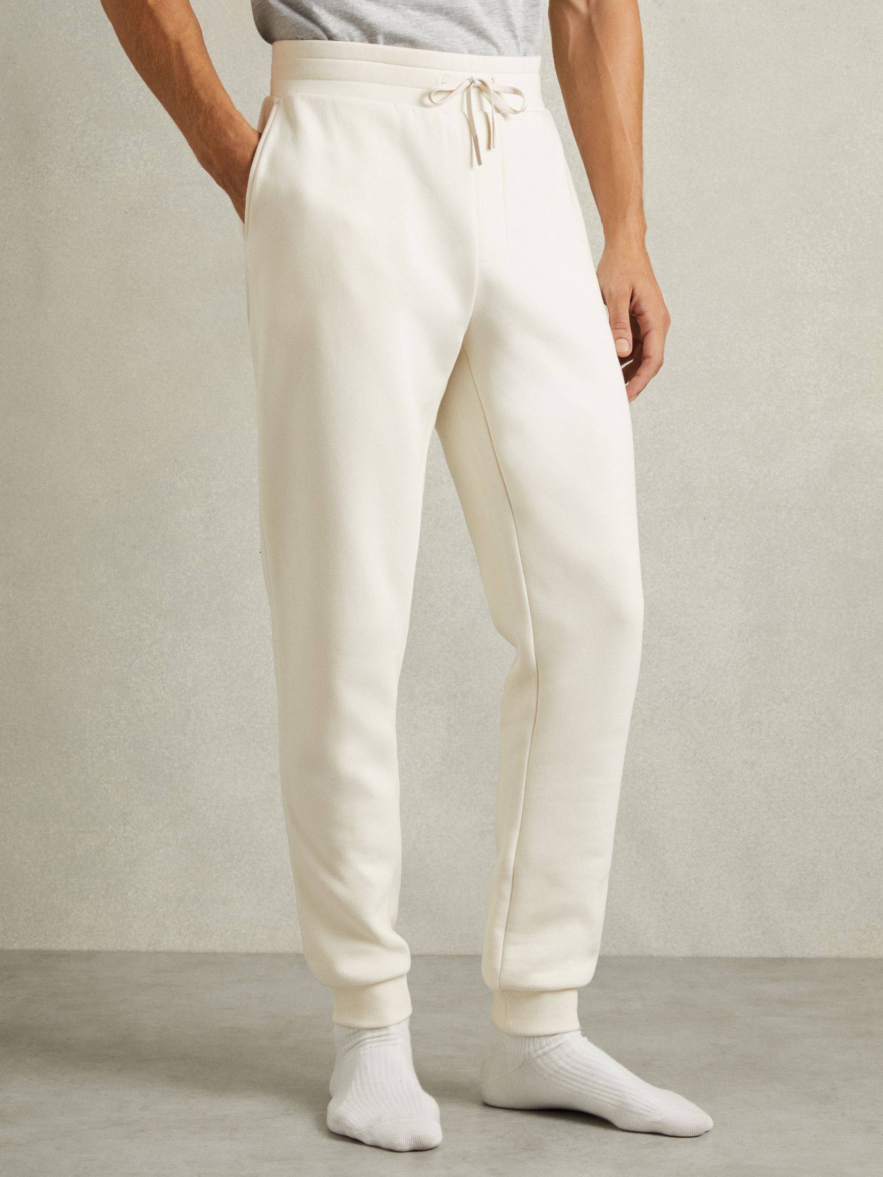 Cotton-Blend Jersey Joggers in Off White