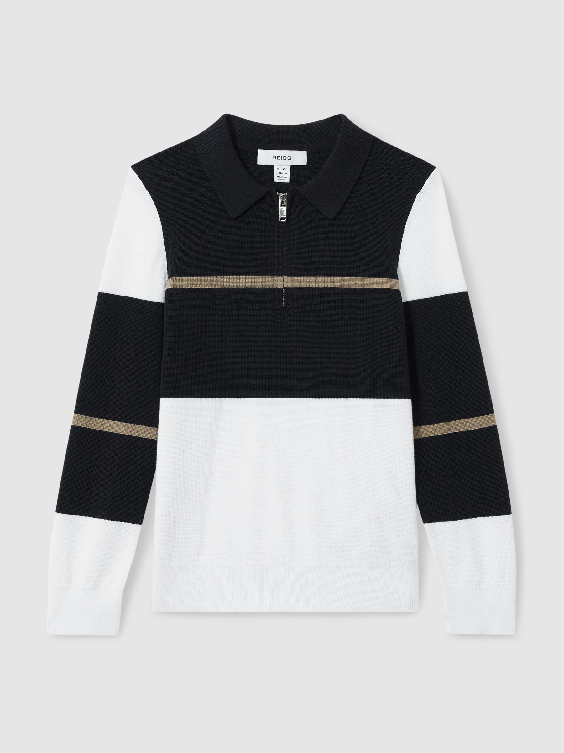 9-13 yrs Colour-Block Half-Zip Polo Shirt in Navy/White/Camel