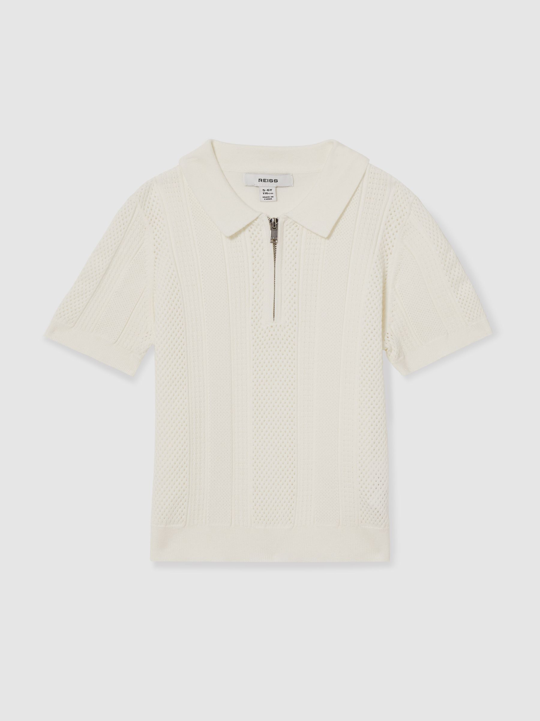 3-9 yrs Textured-Knit Half-Zip Polo Shirt in Optic White