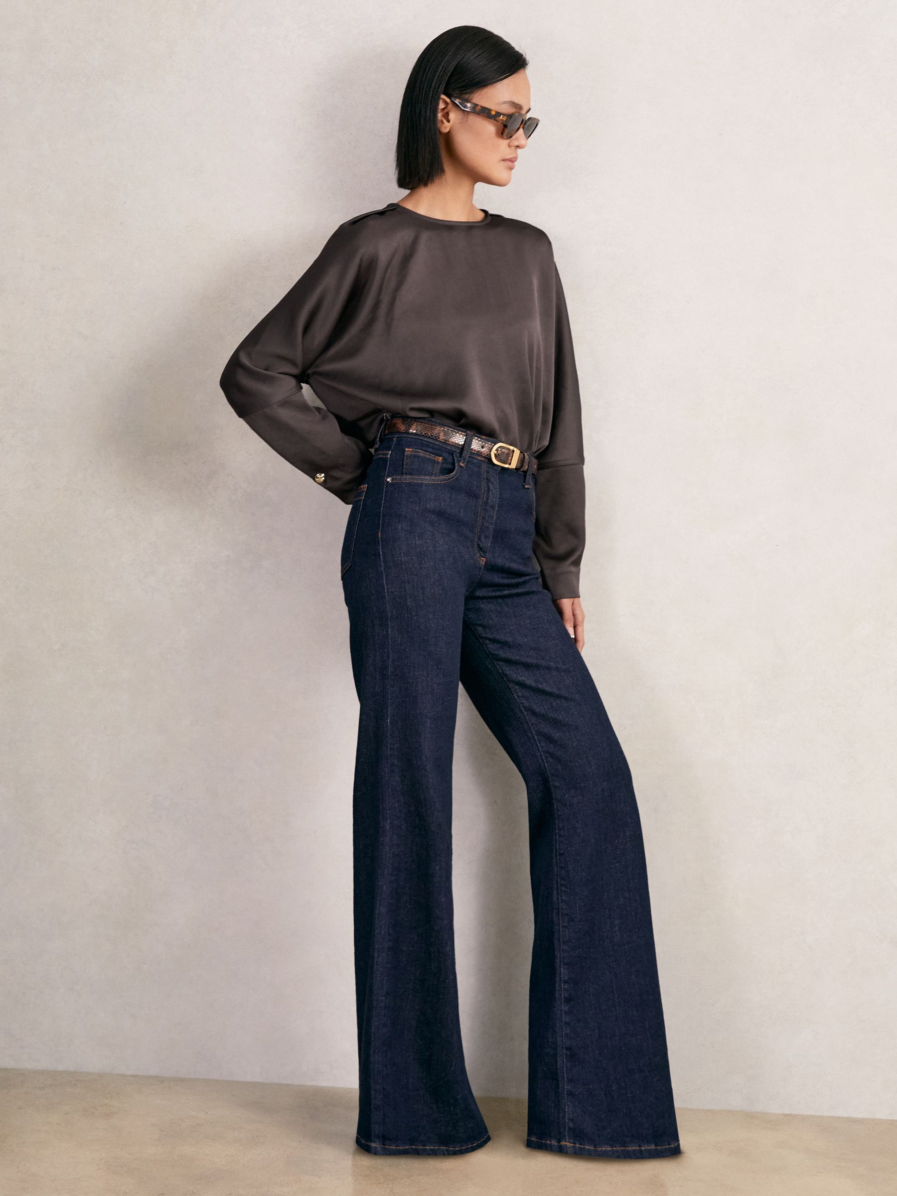 Satin Button-Back Long-Sleeve Top in Mauve