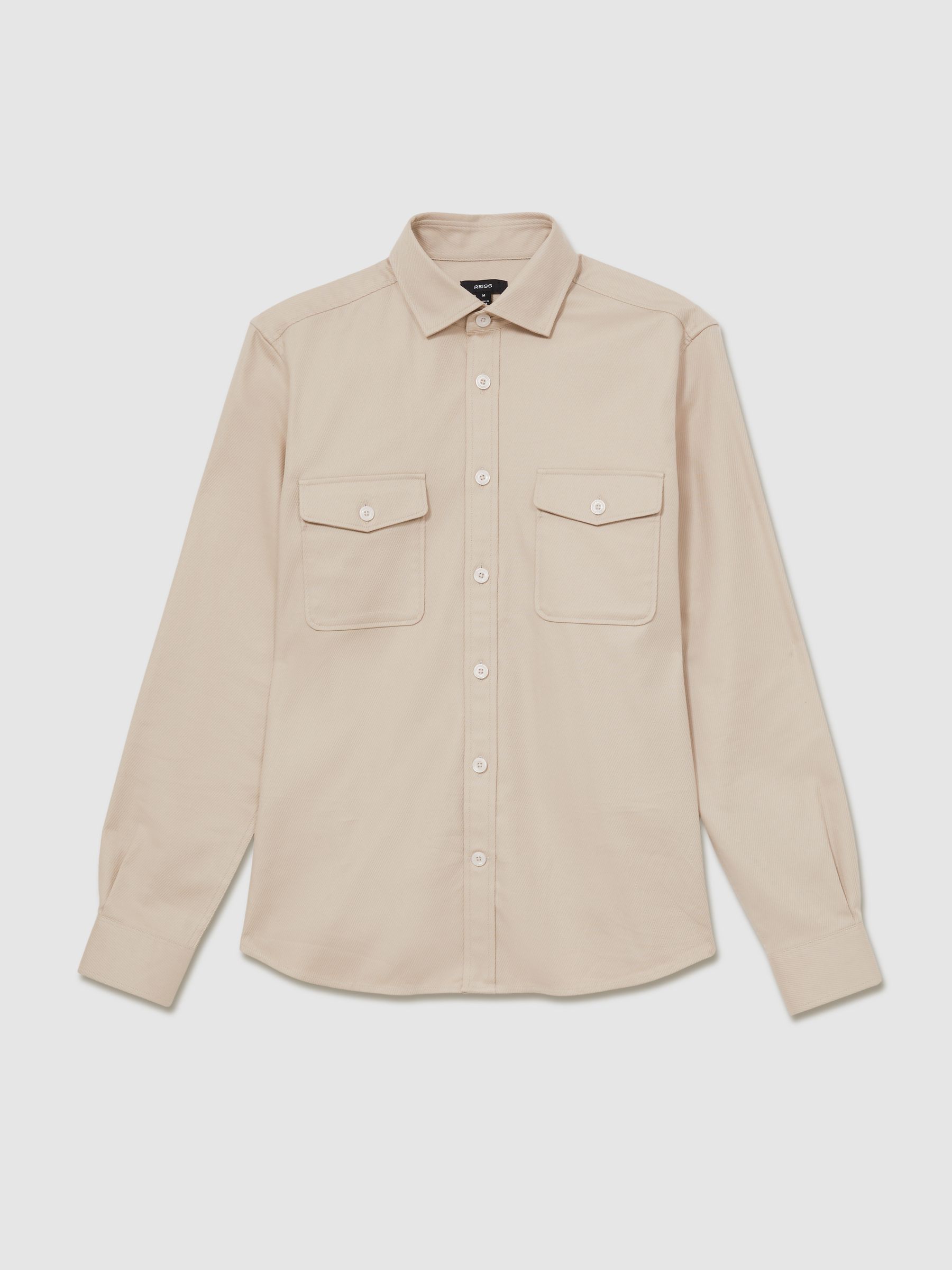 Stretch-Cotton Twill Twin-Pocket Overshirt in Stone