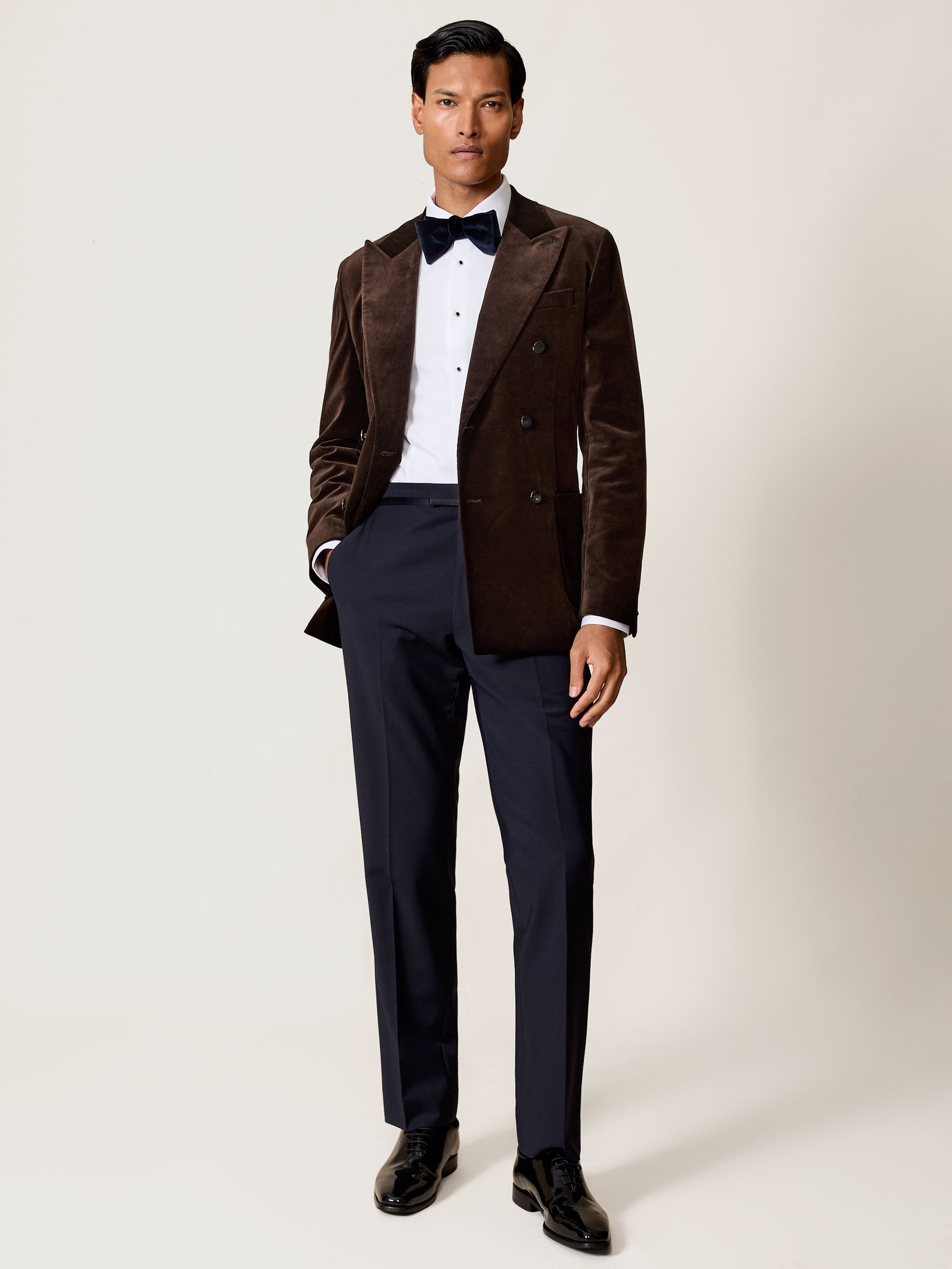 Double-Breasted Velvet Blazer Regular-Fit in Chocolate Brown