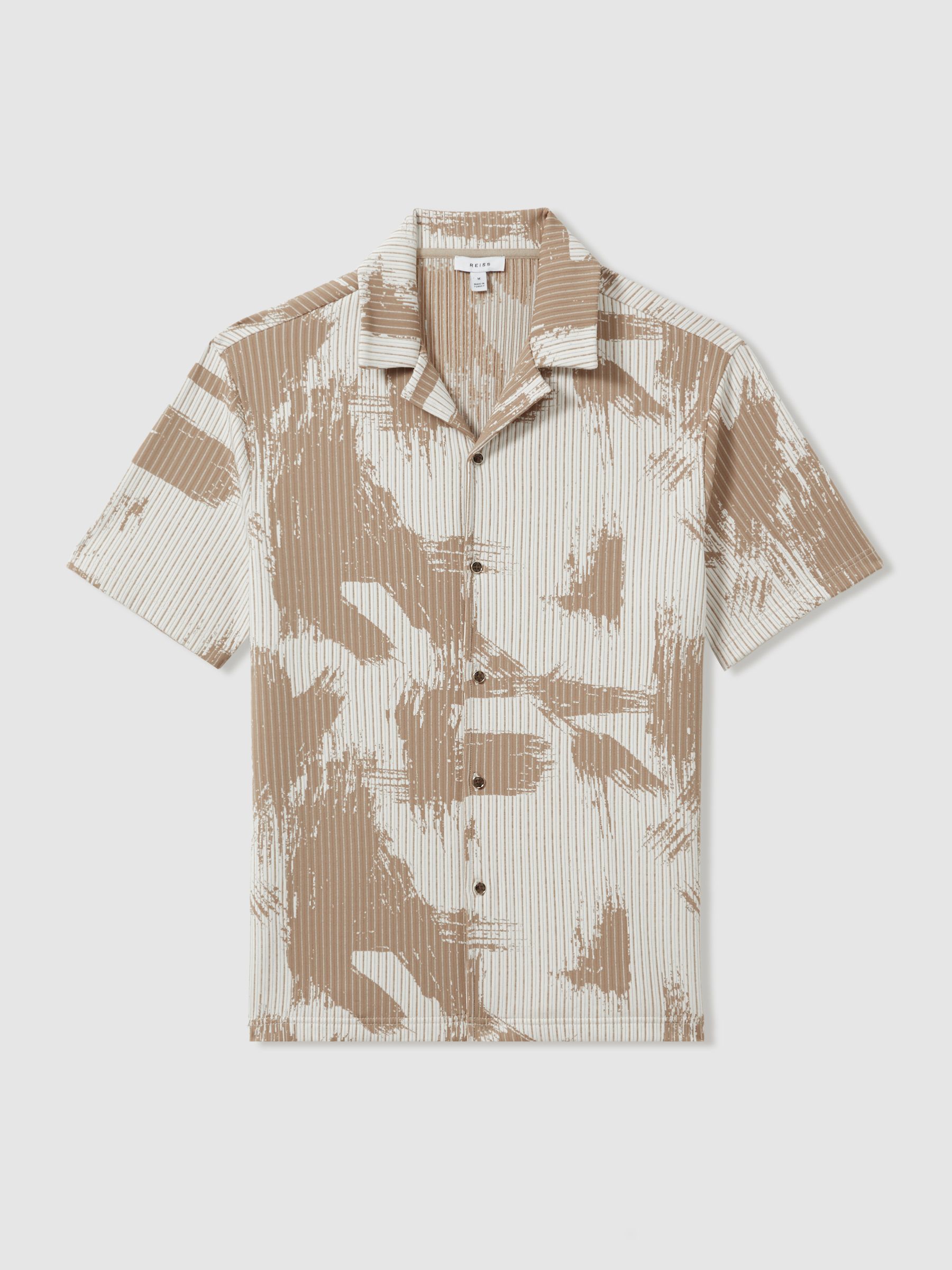 Brushstroke Print Cuban Collar Shirt in Sand/White