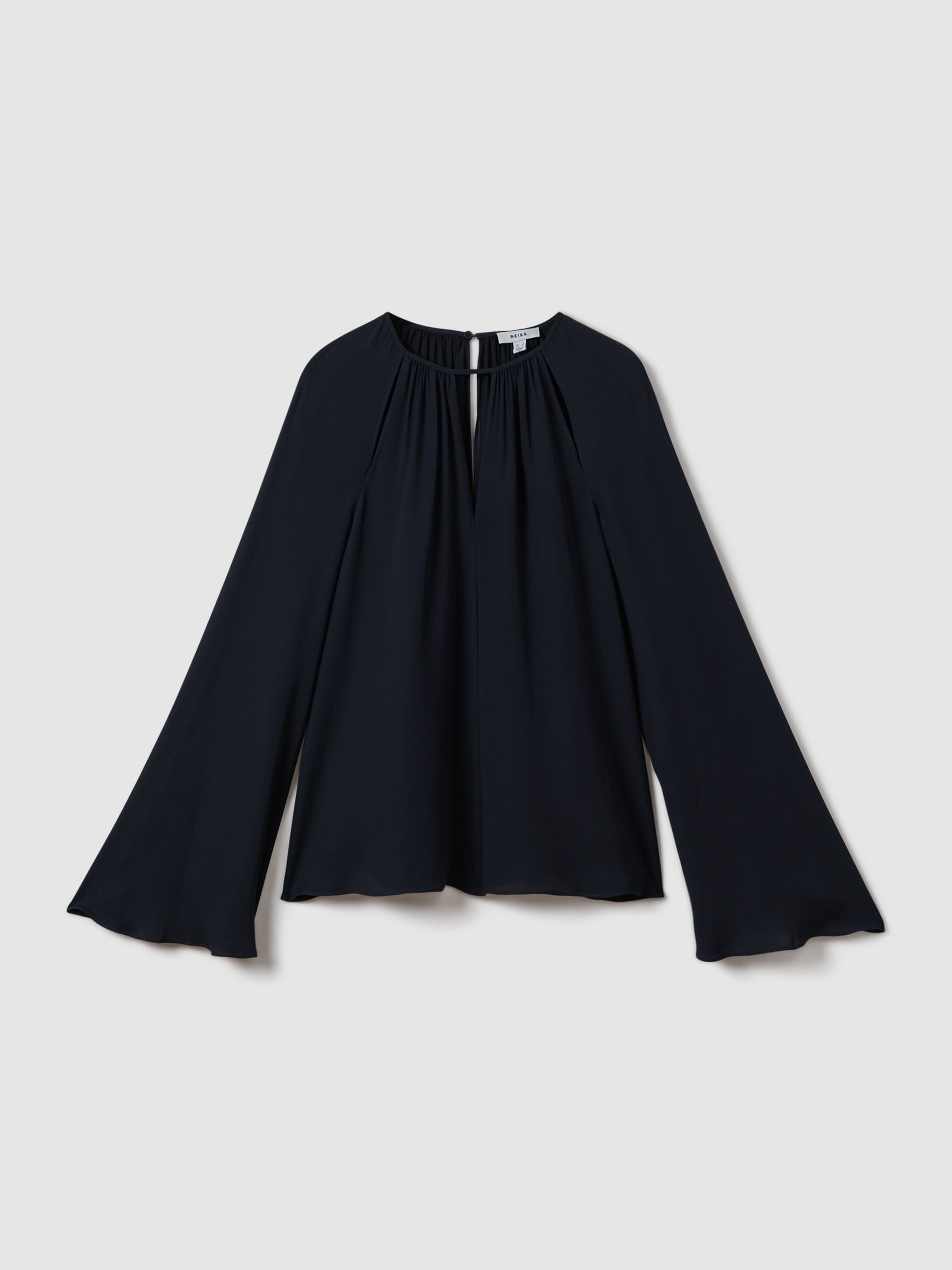 Cut-Out Flute Sleeve Blouse in Navy